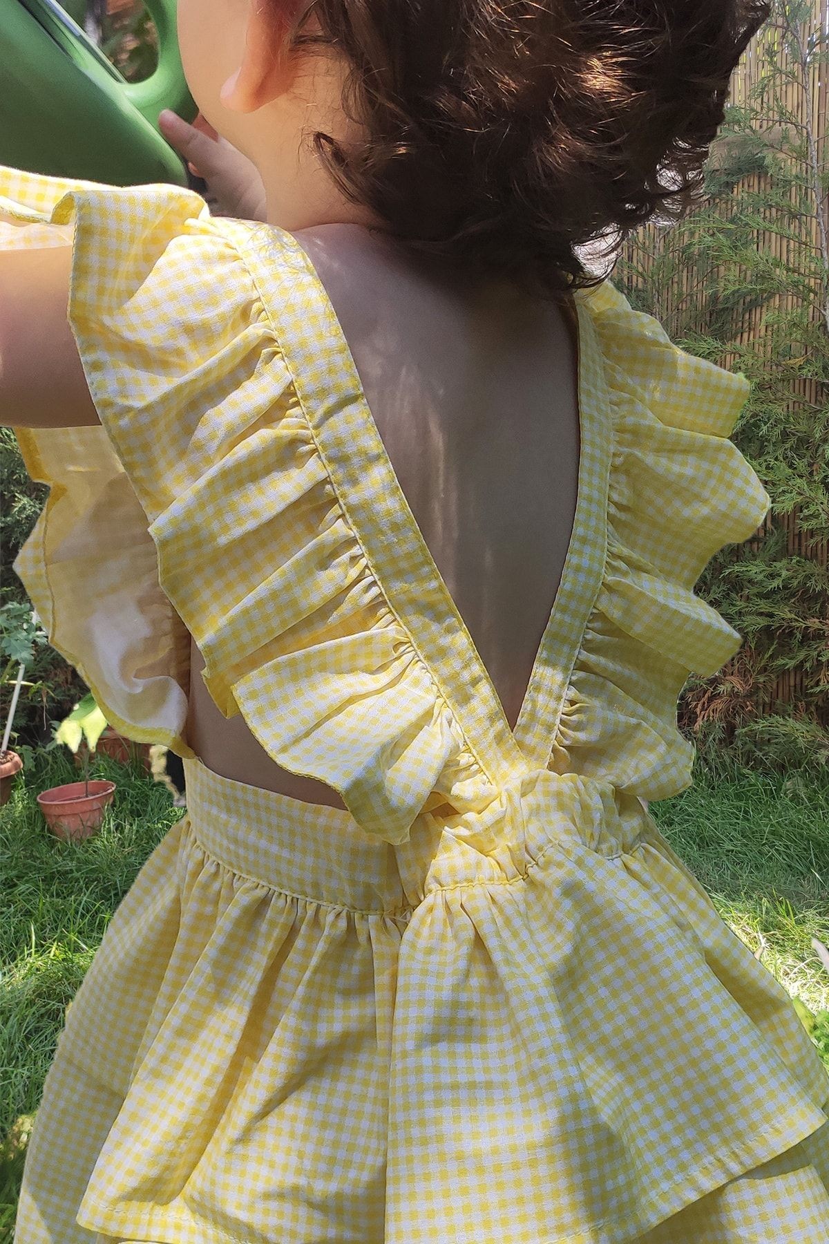 Girls' Gingham Ruffled Dress and Bandana Set | Yellow