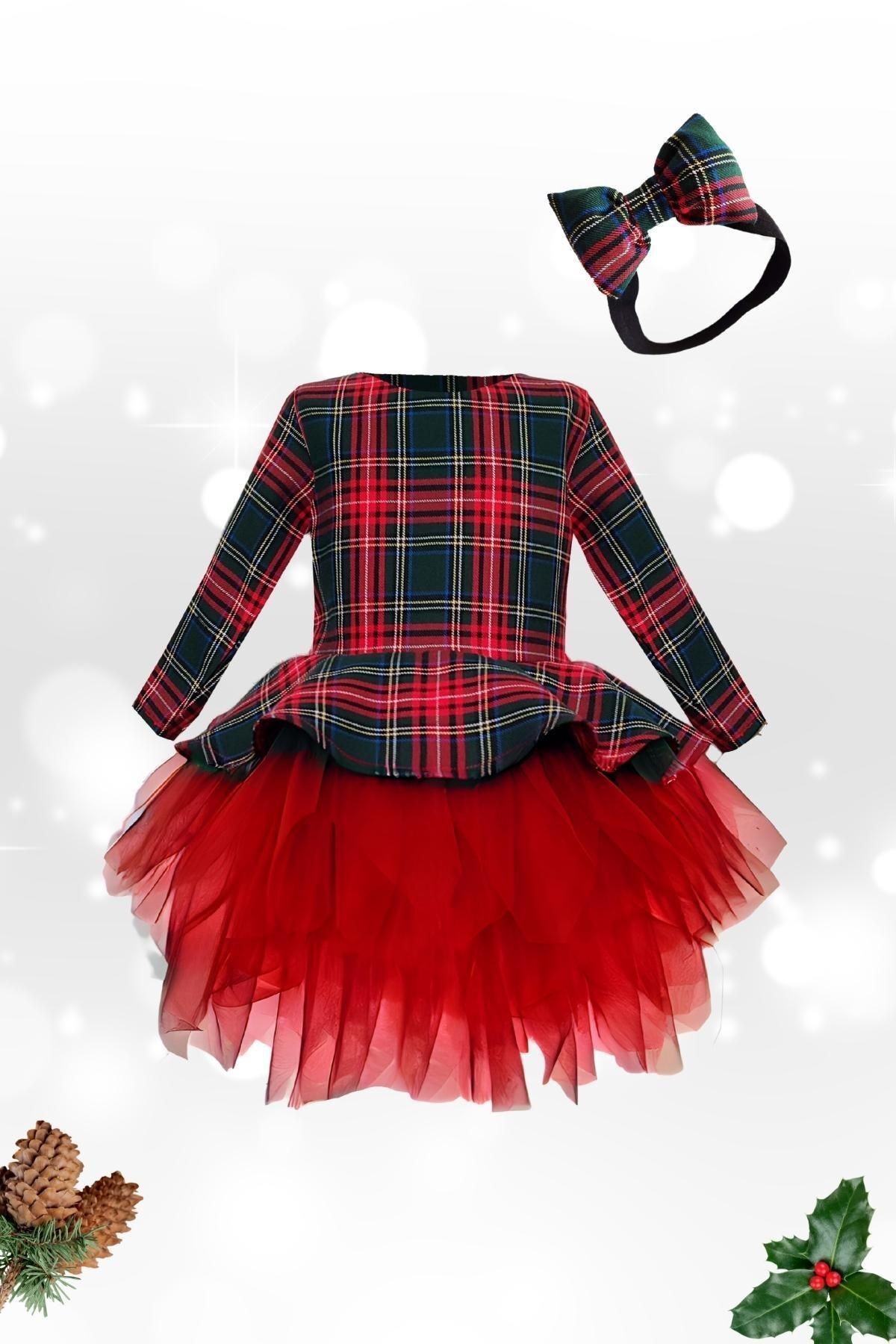 Girls' Plaid Christmas Dress with Tutu, Puffy Dress