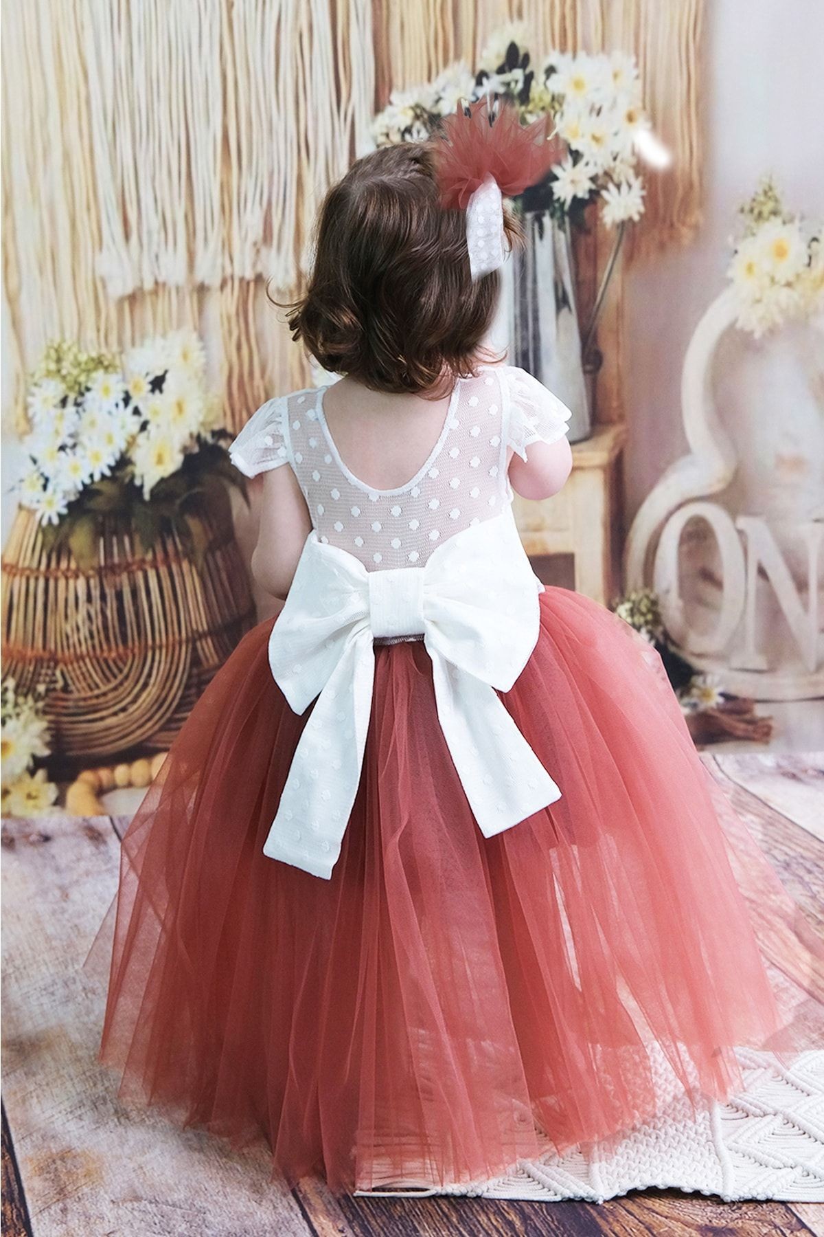 Bow Detailed Tutu Girl’s Birthday Dress and Bandana Set, Child Formal Dress