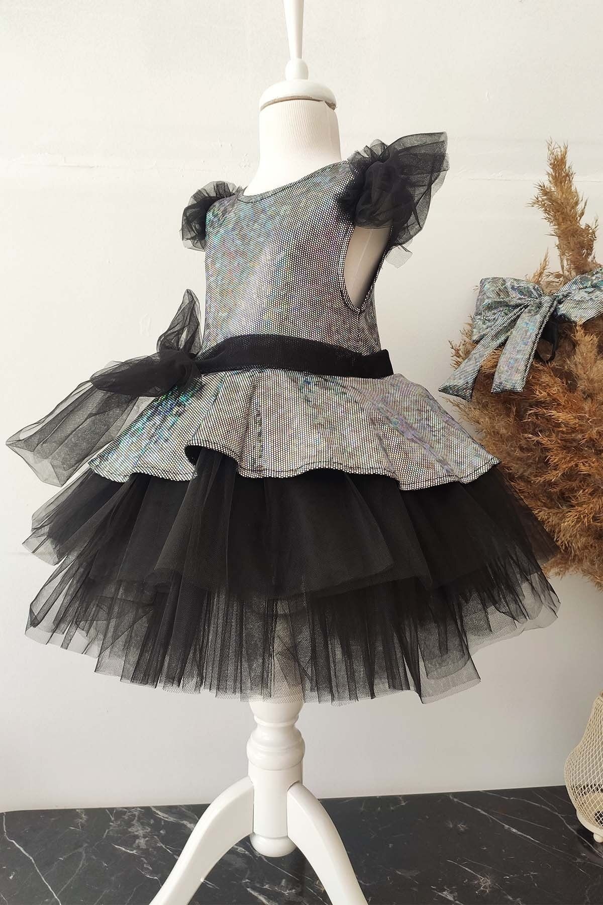 Girls' Bow Tulle Party Dress, Birthday Dress, with Bandana