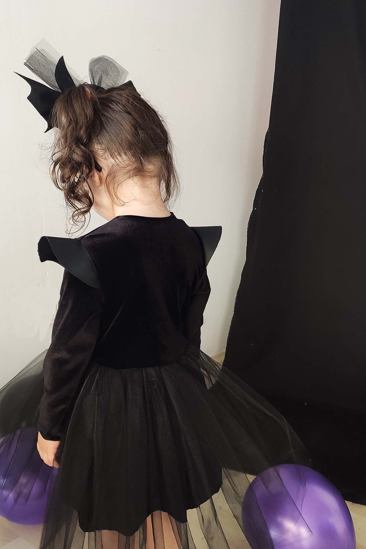 Halloween Leather Detailed Girl’s Tutu Dress and Headband Set, Birthday Dresses