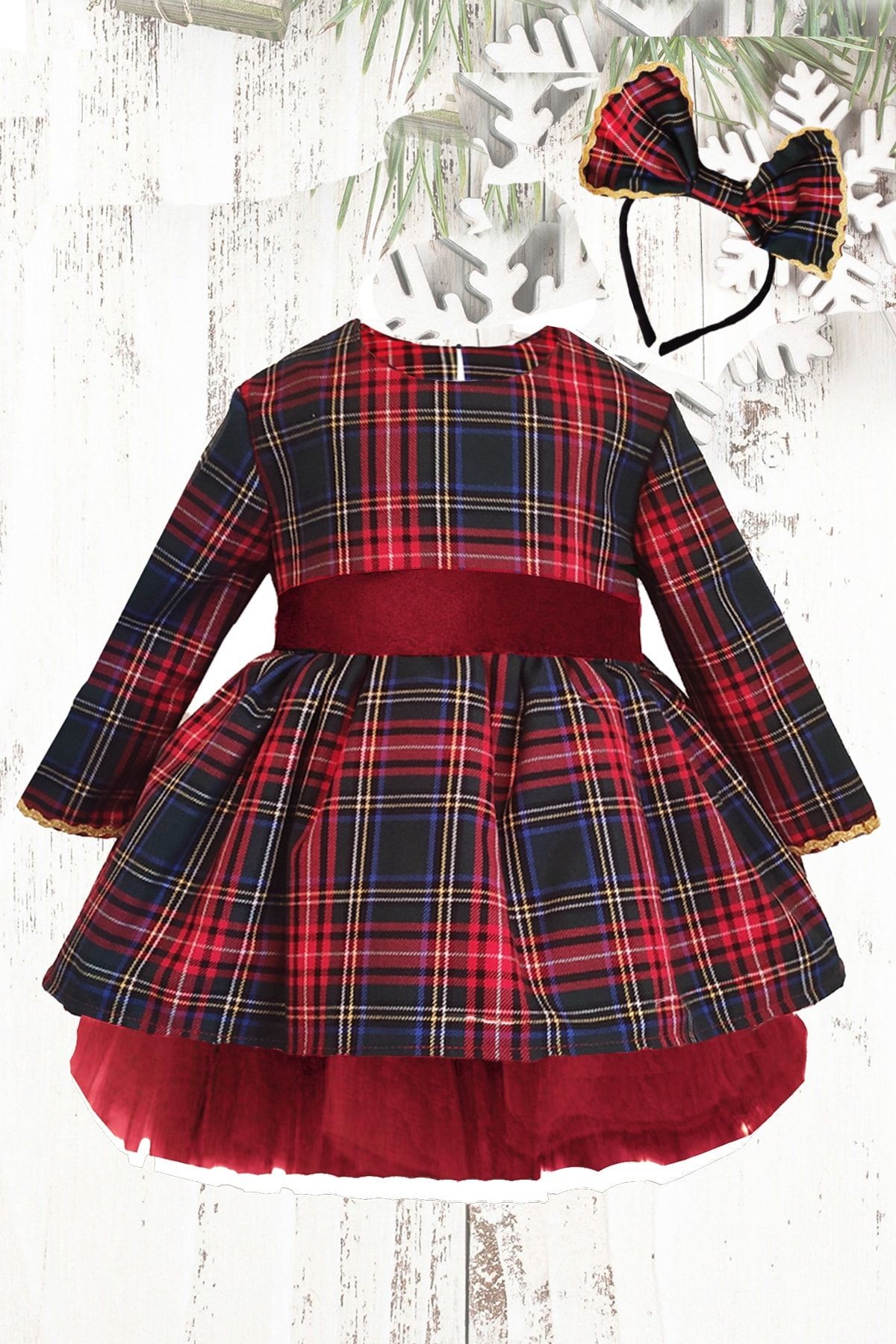 Vestido de Tul con Lazo para Navidad, Diadema y Vestido Voluminoso, Modelos 1-8 Años