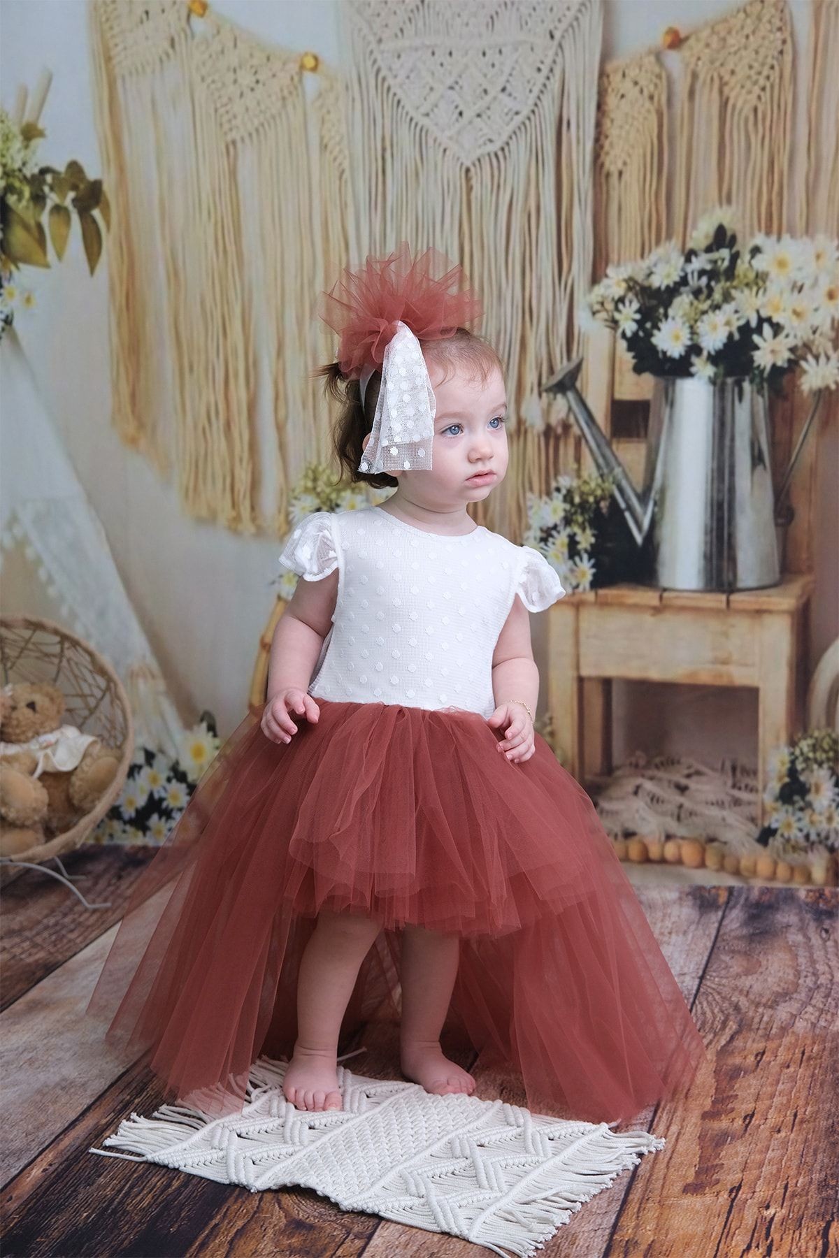 Ensemble robe d'anniversaire et bandana pour filles avec nœud Tutu, robe de soirée pour enfants