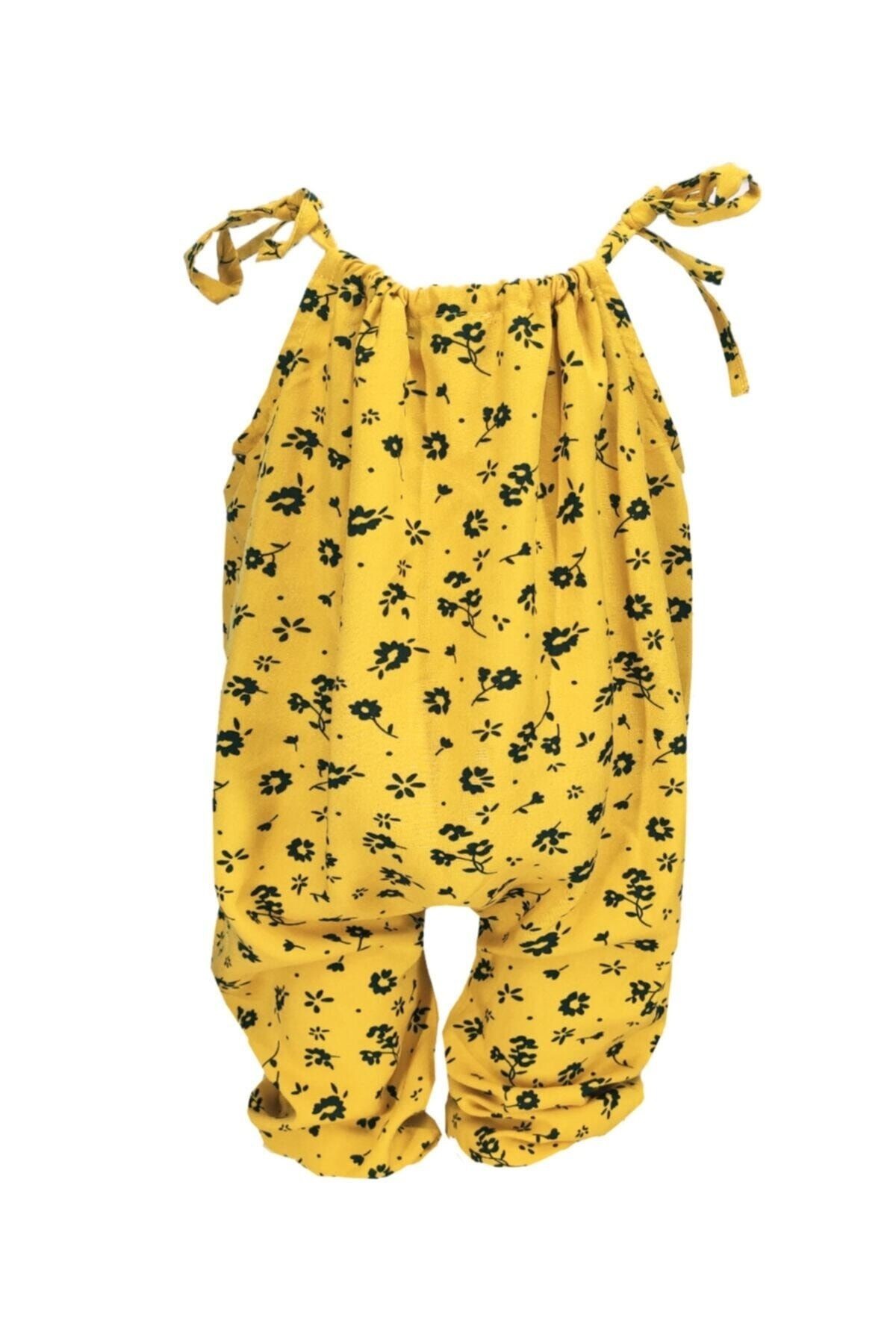 Girls' Printed Adjustable Romper - Mustard (0-3 Years) | Shecco Babba