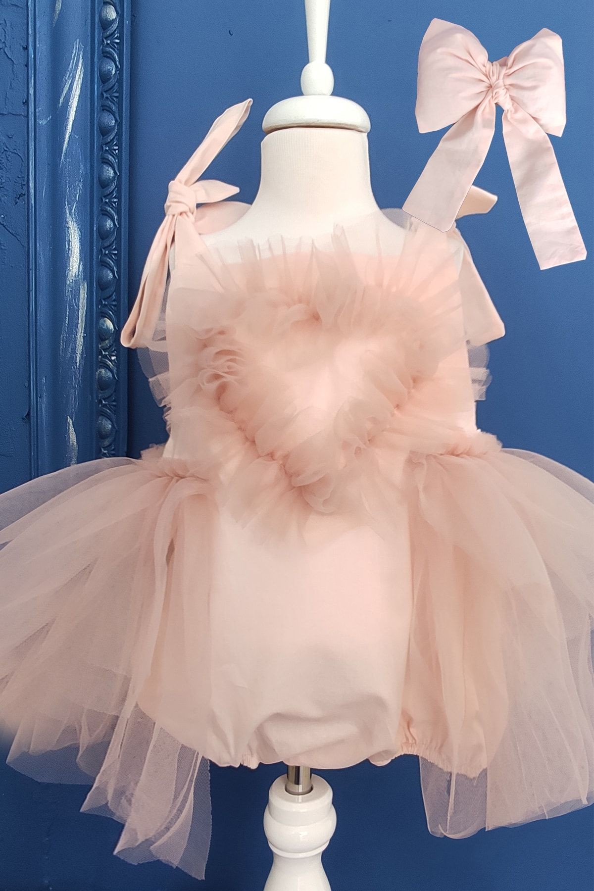 Ensemble robe tutu et bandana en forme de cœur pour bébé fille - rose poudré