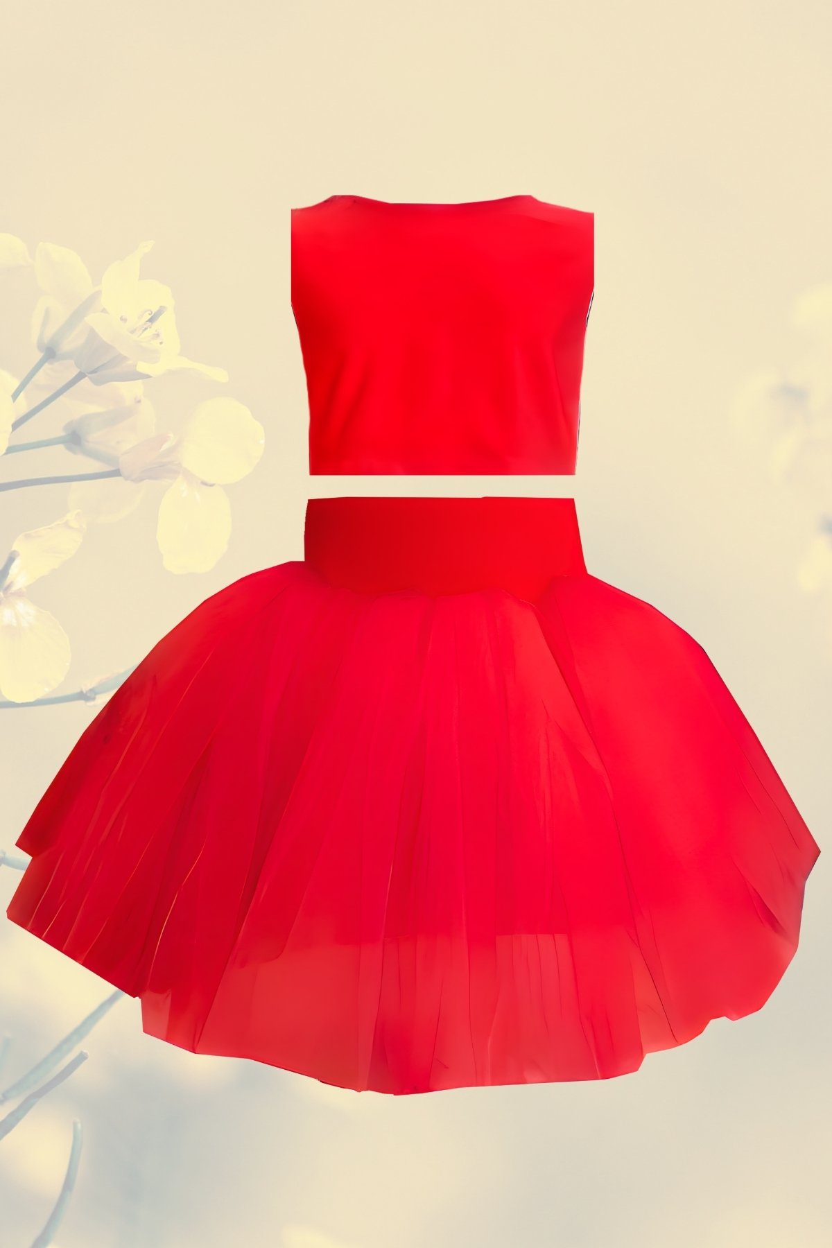 Jupe Tutu Fille - Ensemble Chemisier Court, Robe d'Anniversaire - rouge