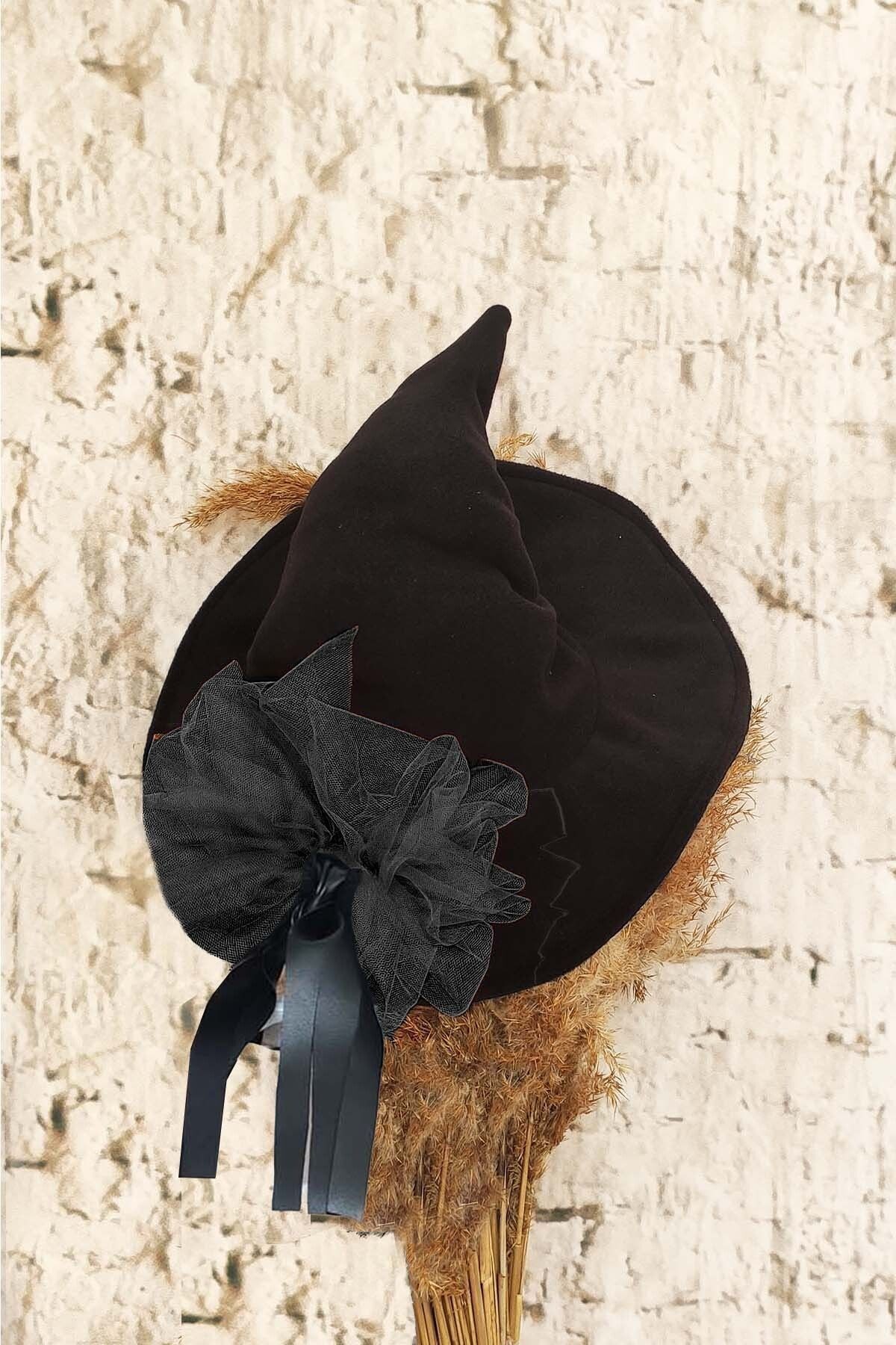 Chapeau de sorcière pour fille - Chapeau de costume de sorcière avec détails en cuir