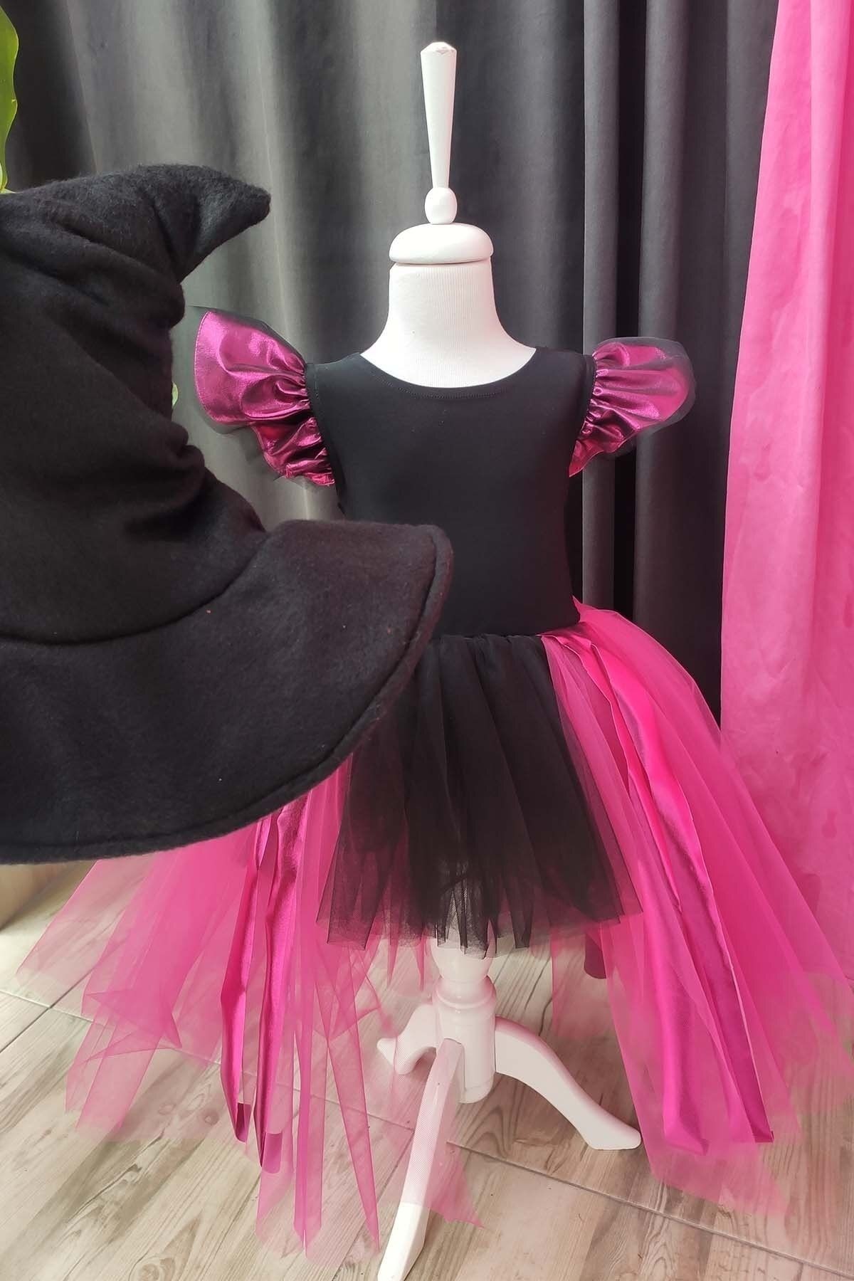 Robe et chapeau de sorcière tutu asymétrique pour fille, robe d'anniversaire