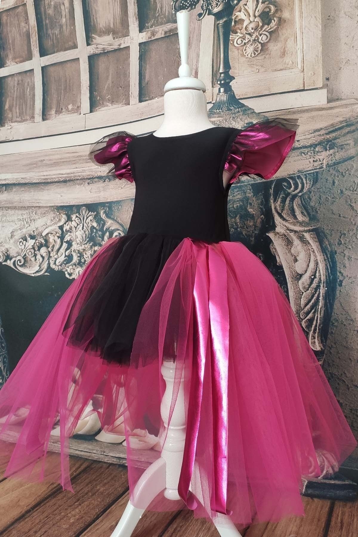 Vestido de Bruja Asimétrico con Tutu y Sombrero para Niña, Vestido de Cumpleaños