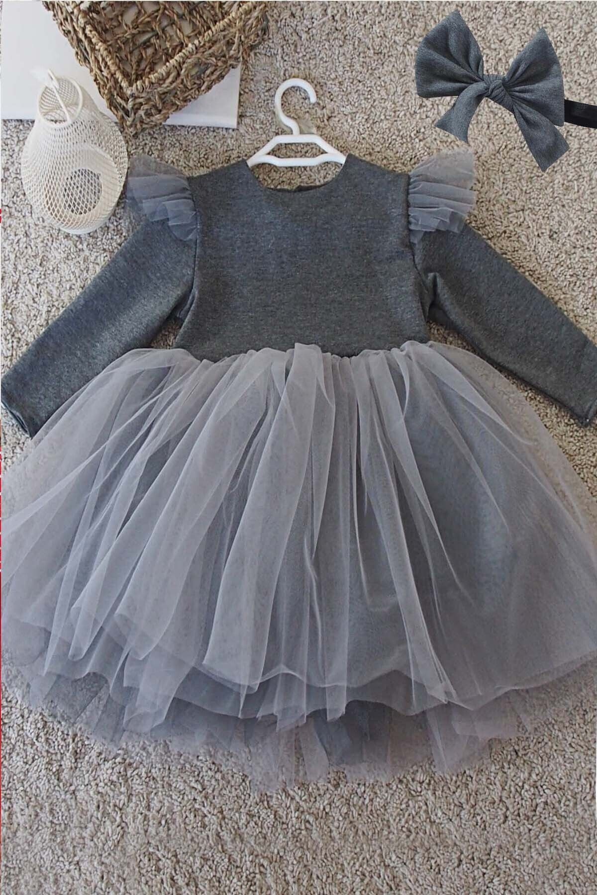 Vestido de Tul con Manga Larga y Diadema para Niña, Conjunto 1-10 Años