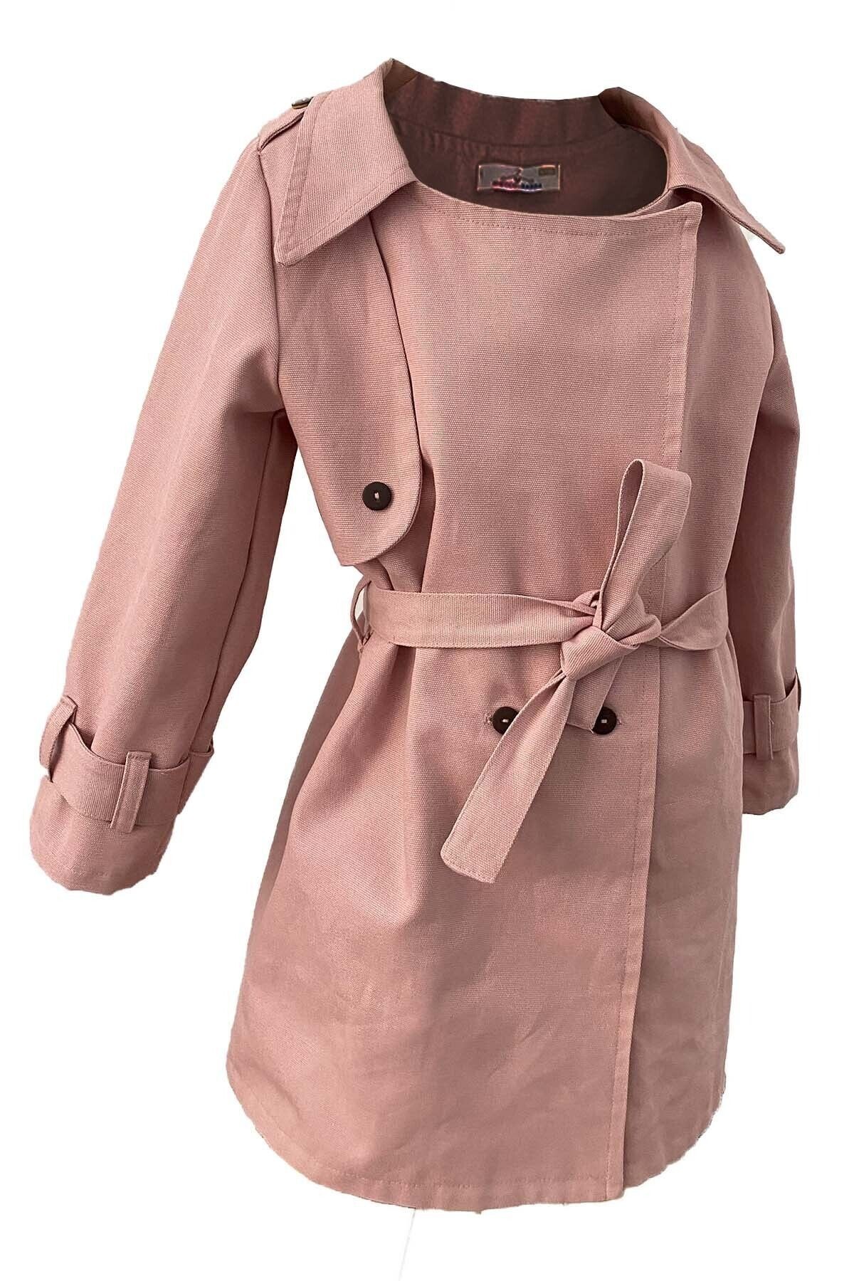 Girls' Trench Coat with Belt - Powder Pink