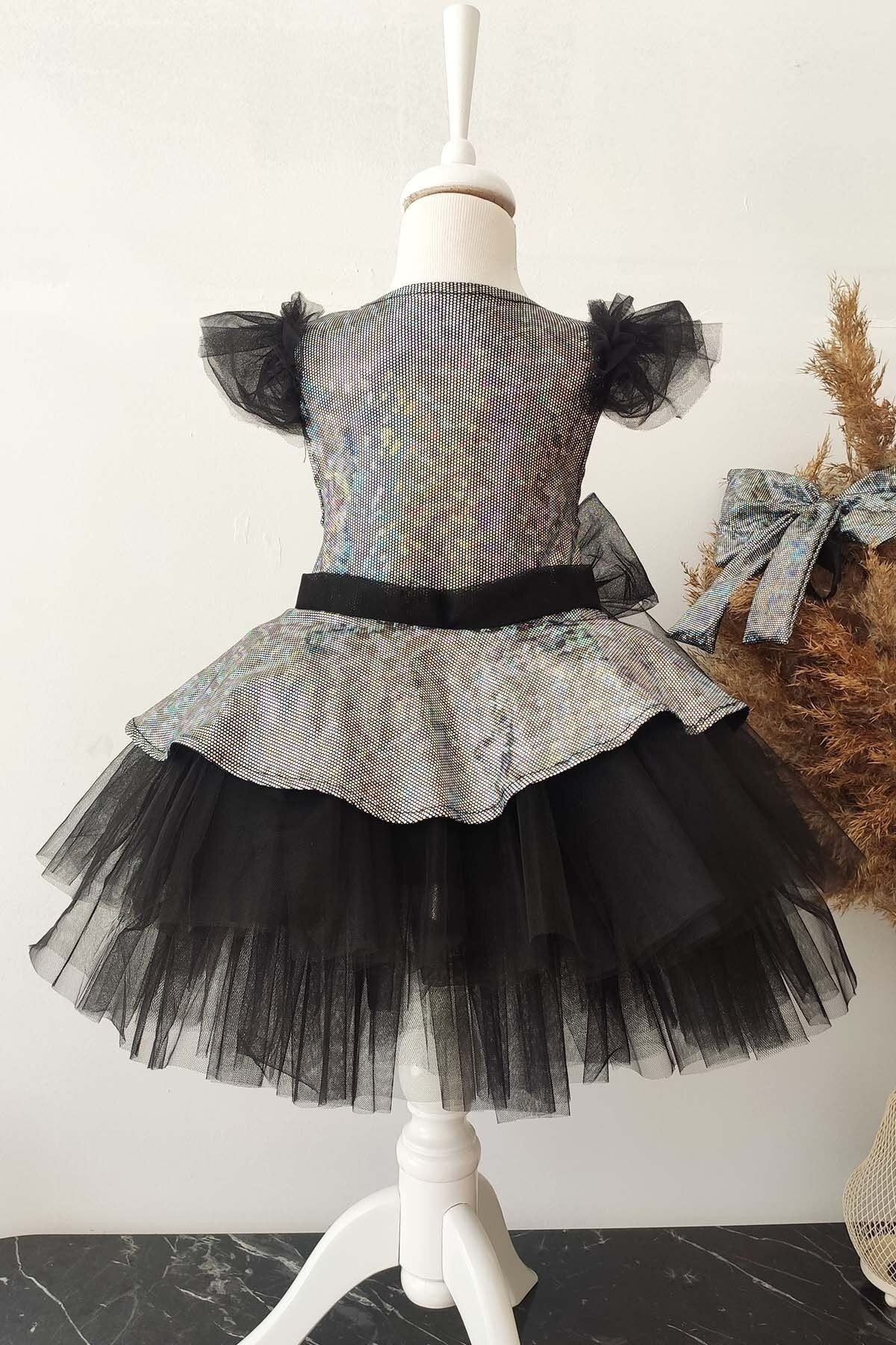 Girls' Bow Tulle Party Dress, Birthday Dress, with Bandana