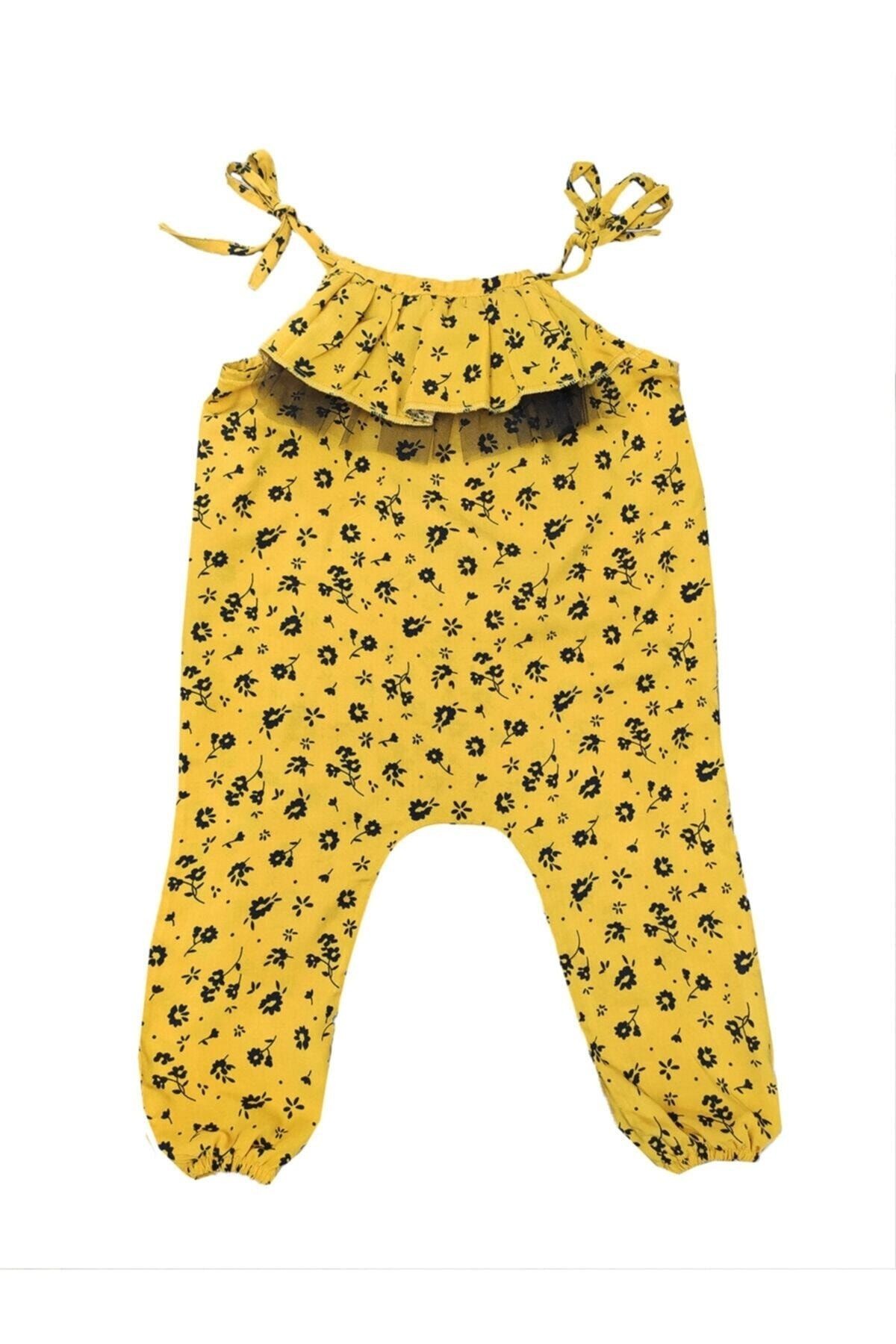 Girls' Printed Adjustable Romper - Mustard (0-3 Years) | Shecco Babba