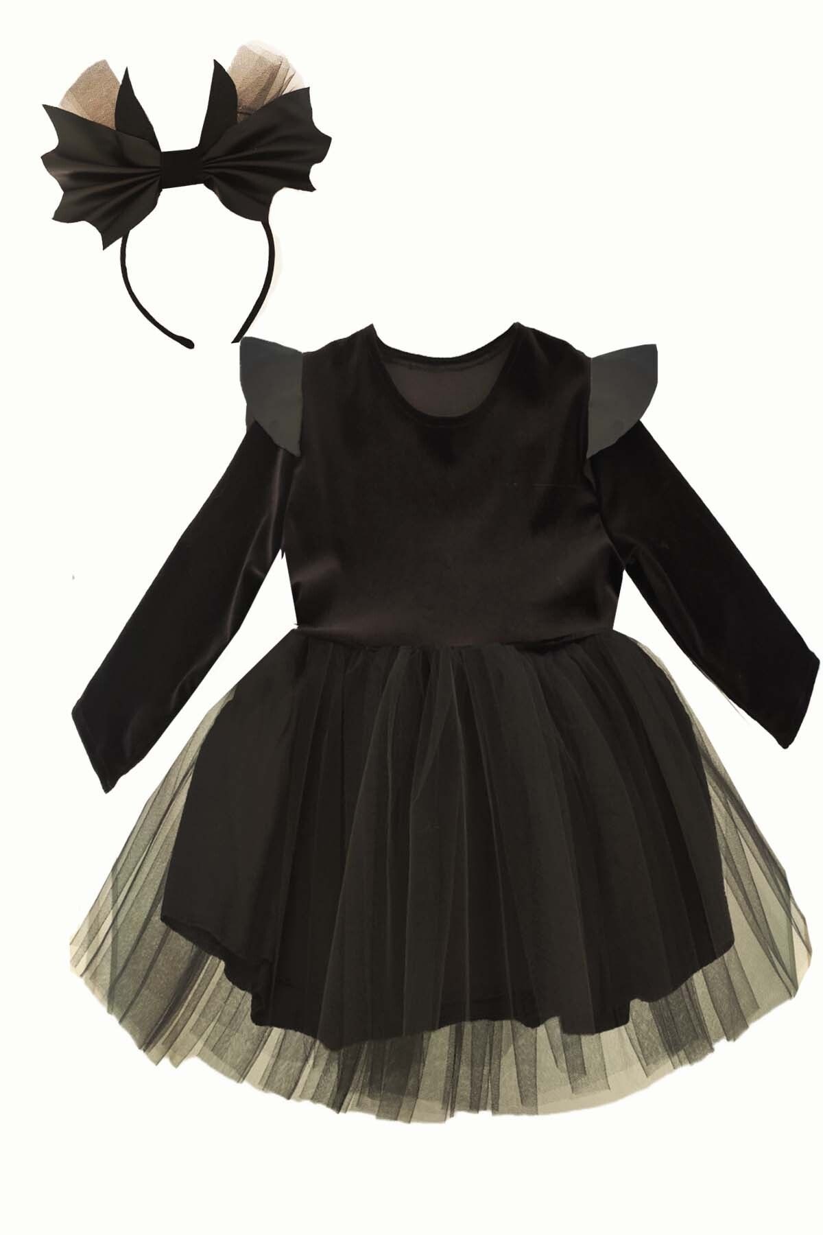 Halloween Leather Detailed Girl’s Tutu Dress and Headband Set, Birthday Dresses