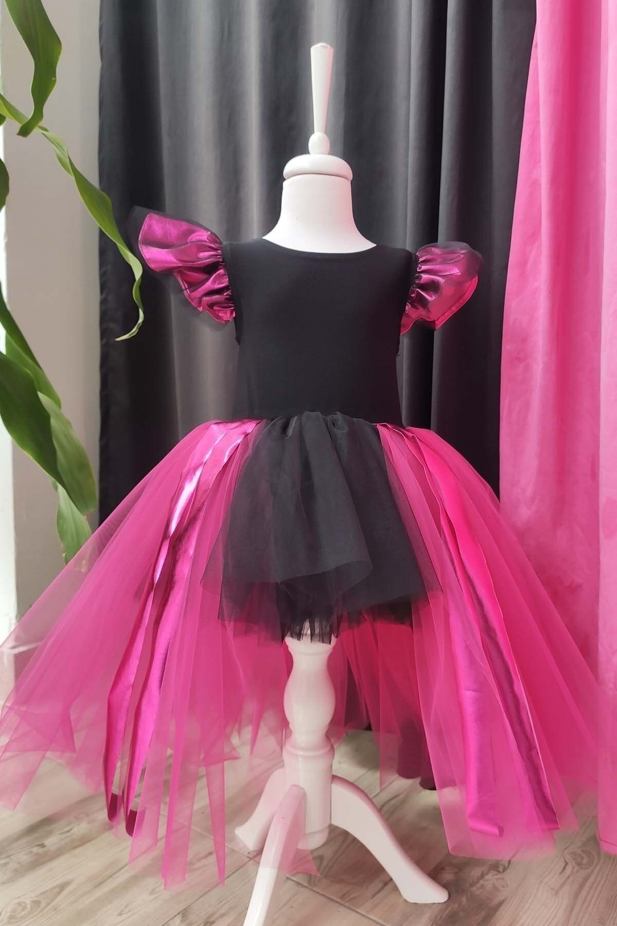 Asymmetrisches Tutu-Hexenkleid mit Hut, Geburtstagsoutfit für Mädchen