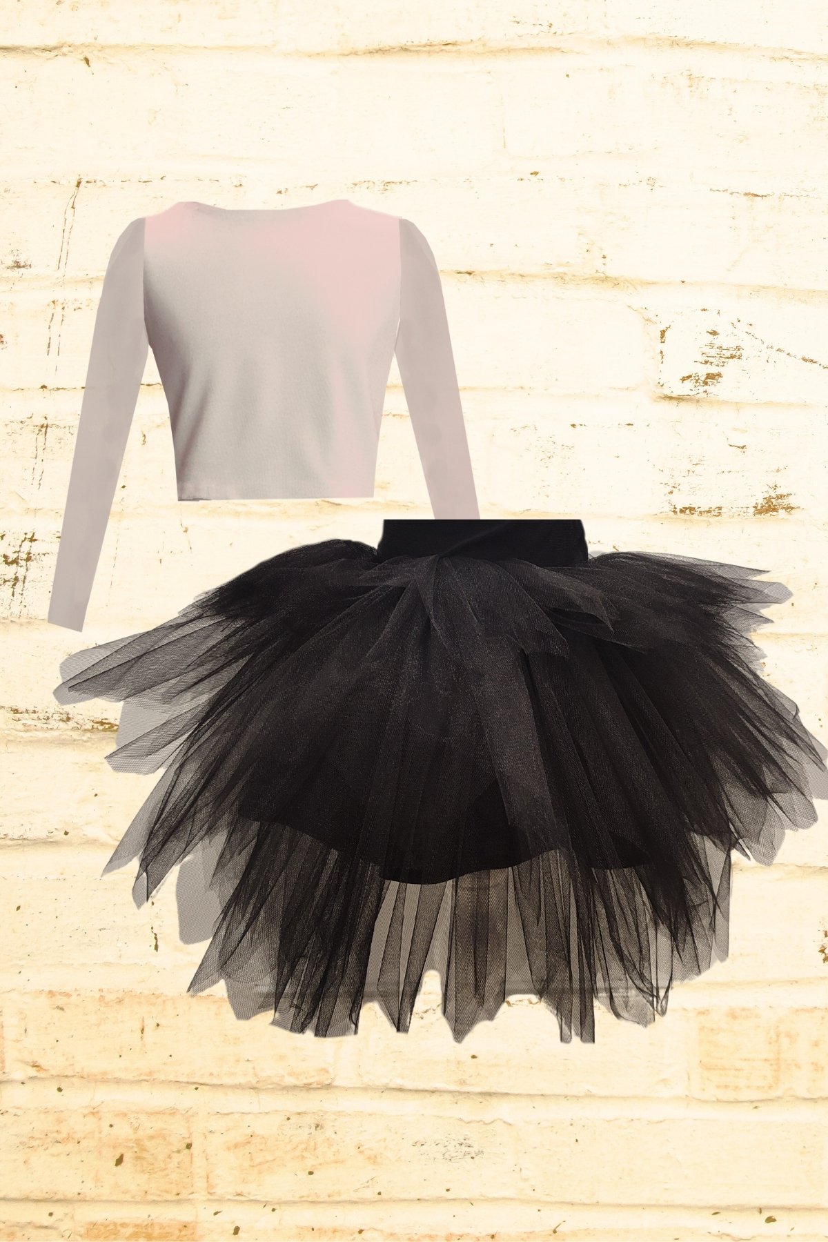 Long Sleeve Crop Top and Tutu Skirt Set for Kids - 1-10 Years - Black-White