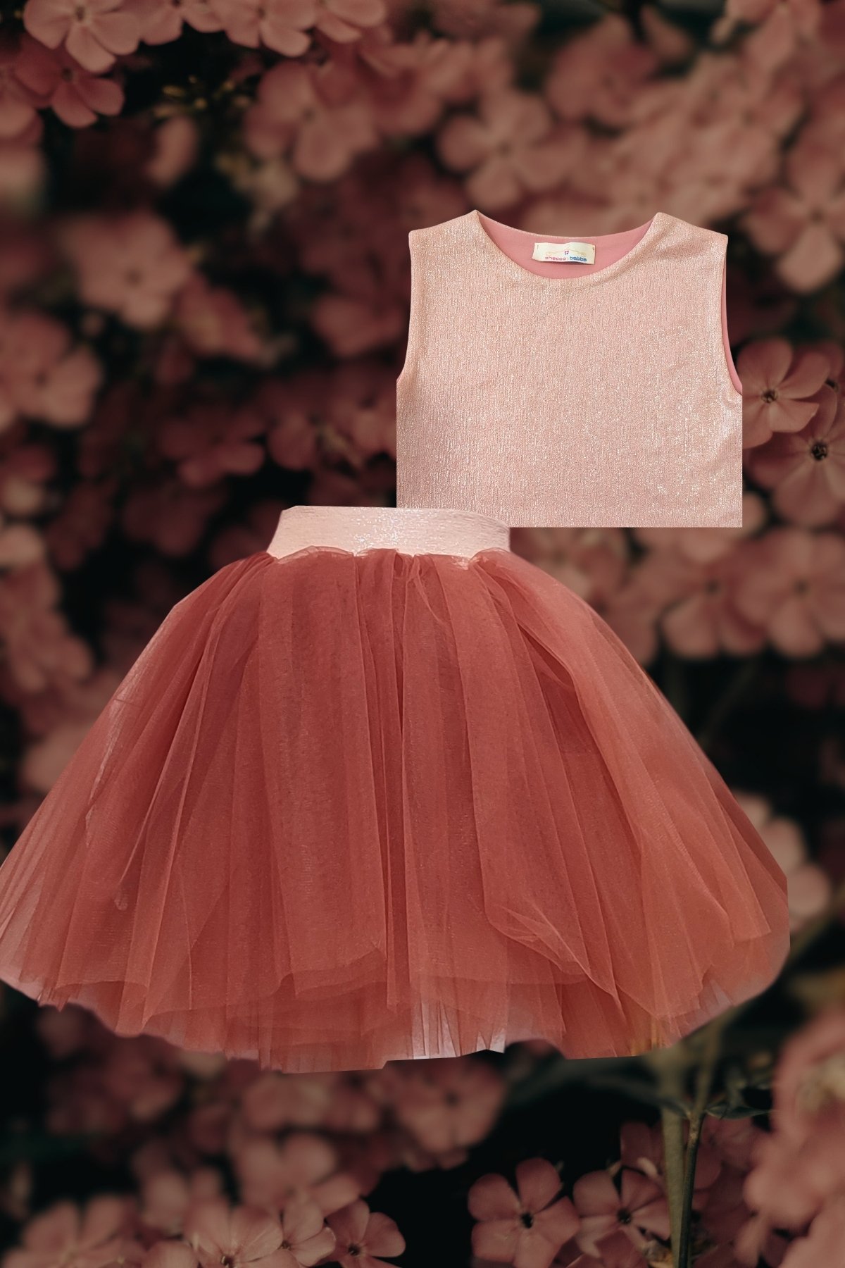 Conjunto de Falda de Tul y Crop Top para Niña, Vestido de Cumpleaños - Color en polvo - terracota