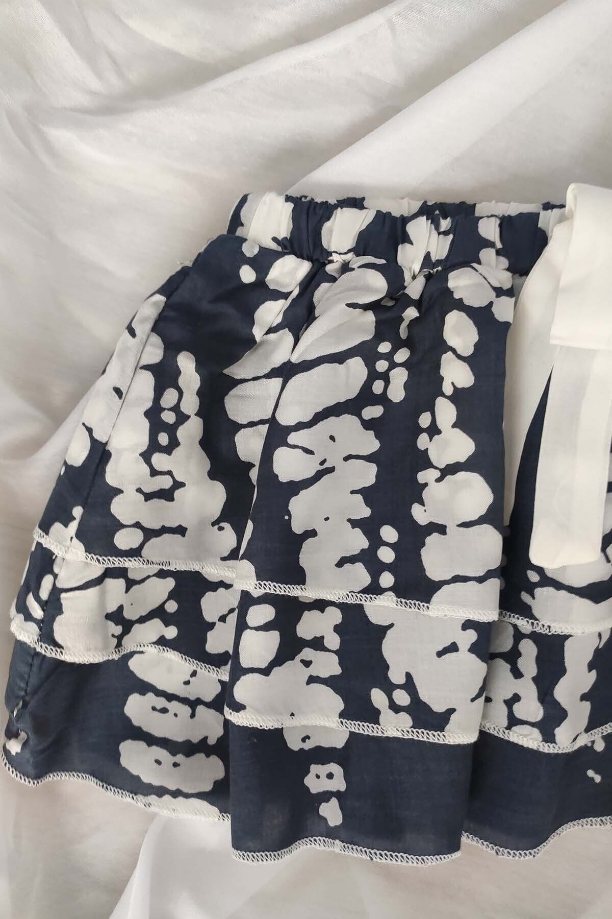 Girls' Printed Bow Skirt - Navy | Shecco Babba