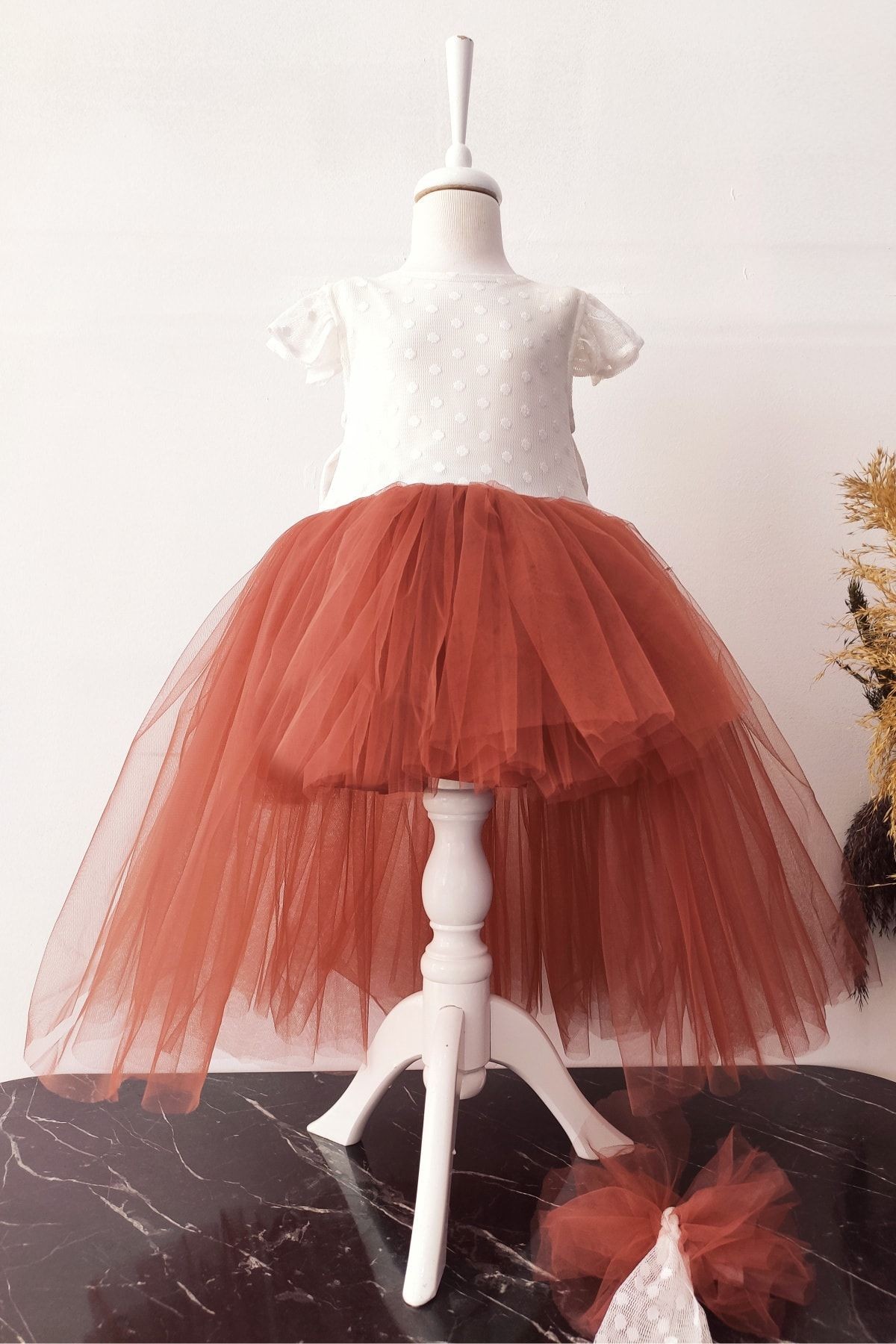 Bow Detailed Tutu Girl’s Birthday Dress and Bandana Set, Child Formal Dress