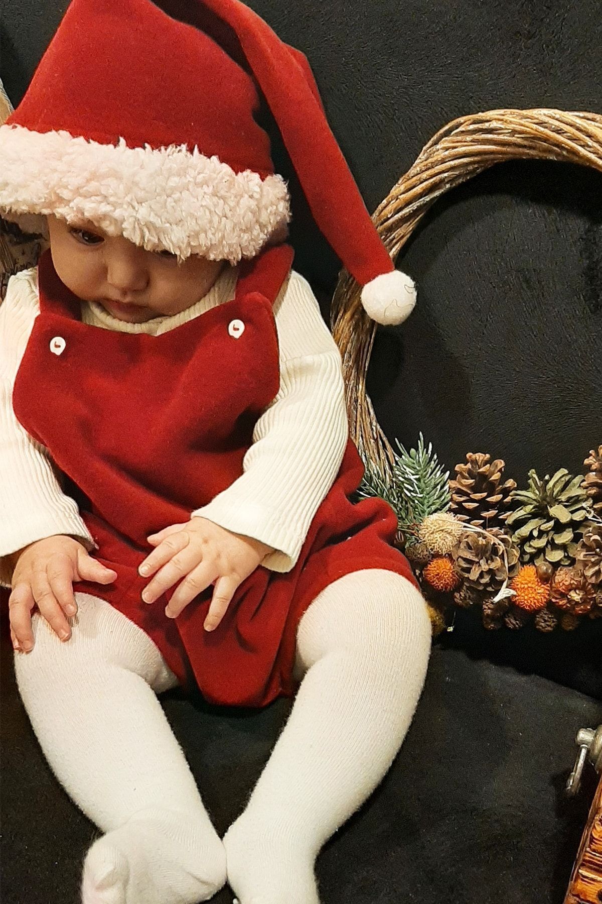 Ensemble short de Noël pour bébé, combinaison et chapeau, variante 0-3 ans - rouge