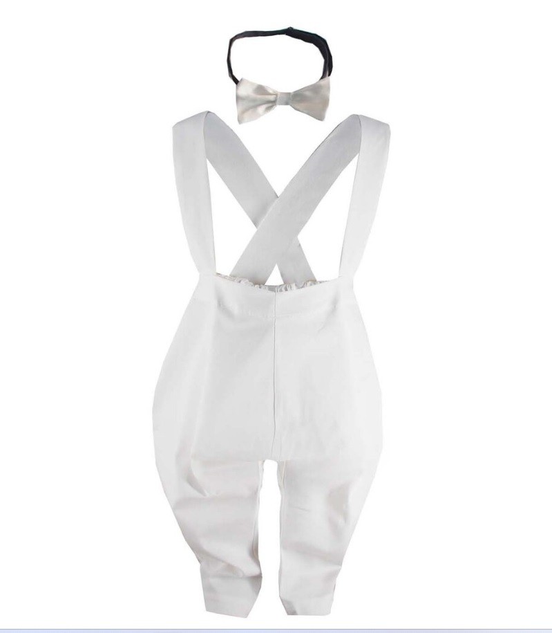 Boy’s Strapped Pants and Bow Tie Set - White