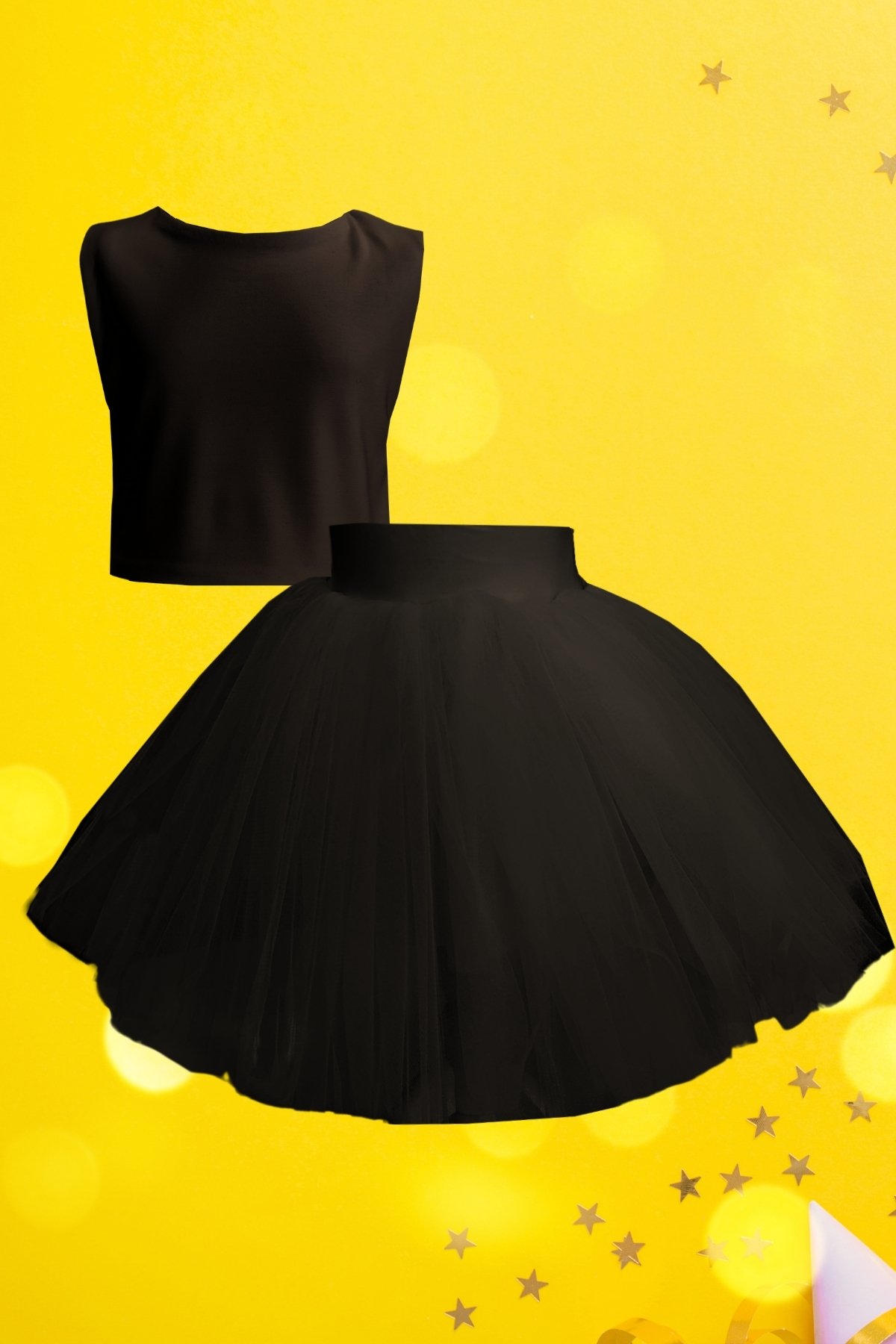 Jupe Tutu Fille - Ensemble Chemisier Court, Robe d'Anniversaire - noir