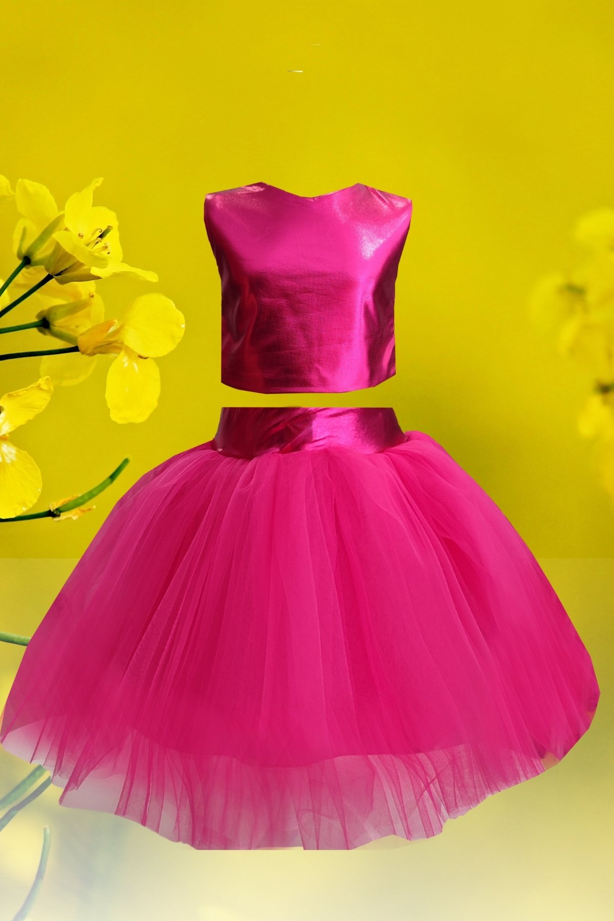 Tutu-Rock und Crop-Blusen-Set für Mädchen, Geburtstagskleid - Fuchsia