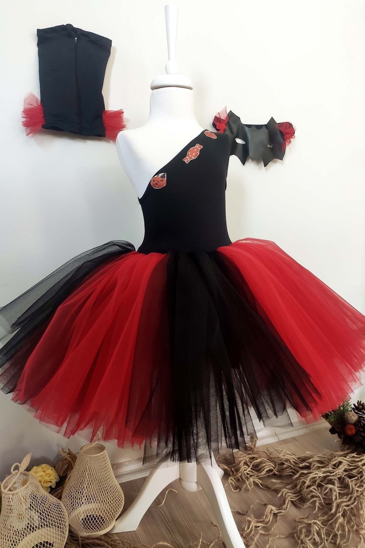 Vestido Halloween de Un Hombro para Niña, Set de 3 Piezas, Vestido de Cumpleaños, Vestido de Halloween