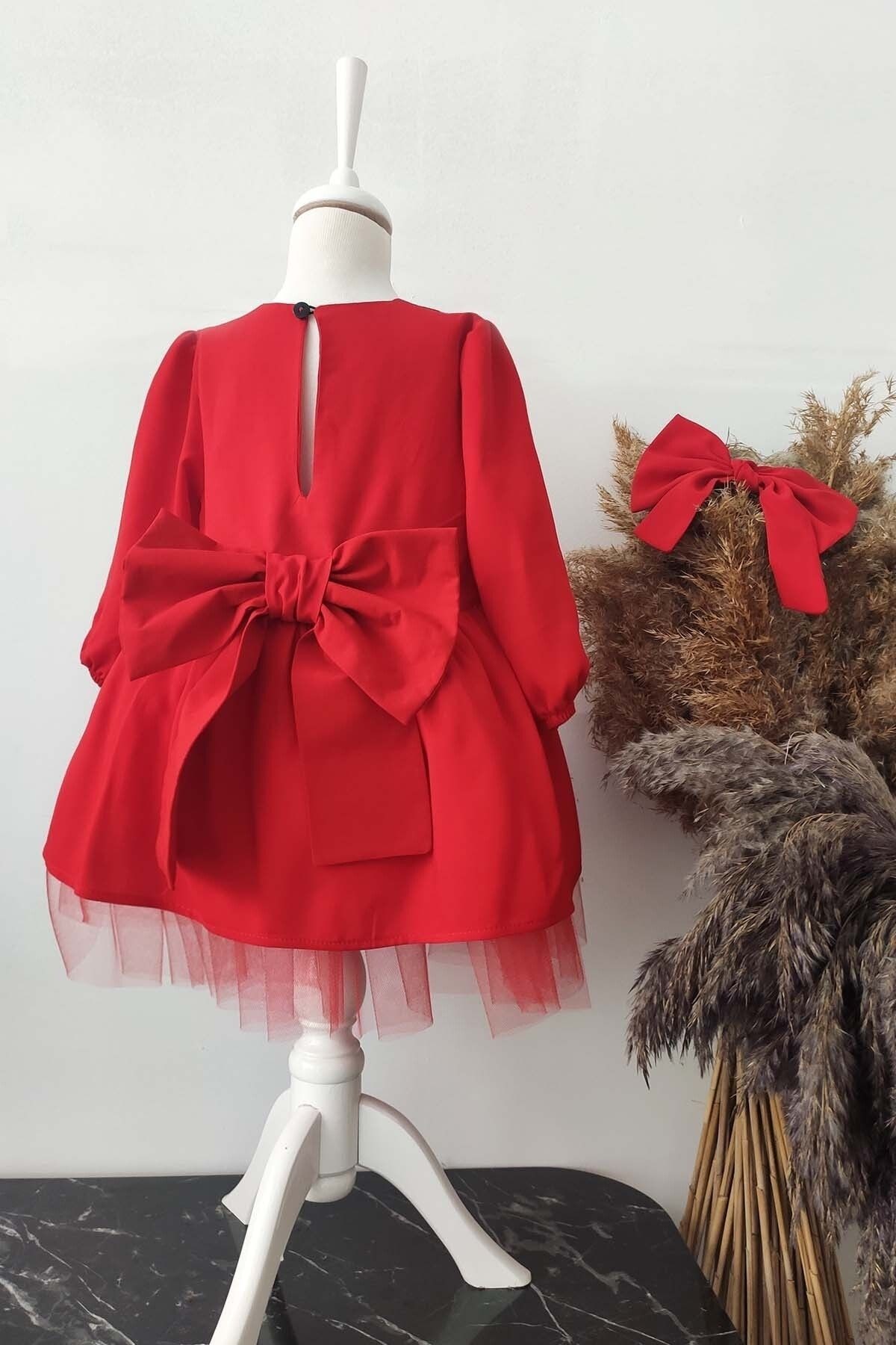 Mädchen-Tutu-Kleid mit Schleife, langärmeliges Weihnachtskleid mit Bandana