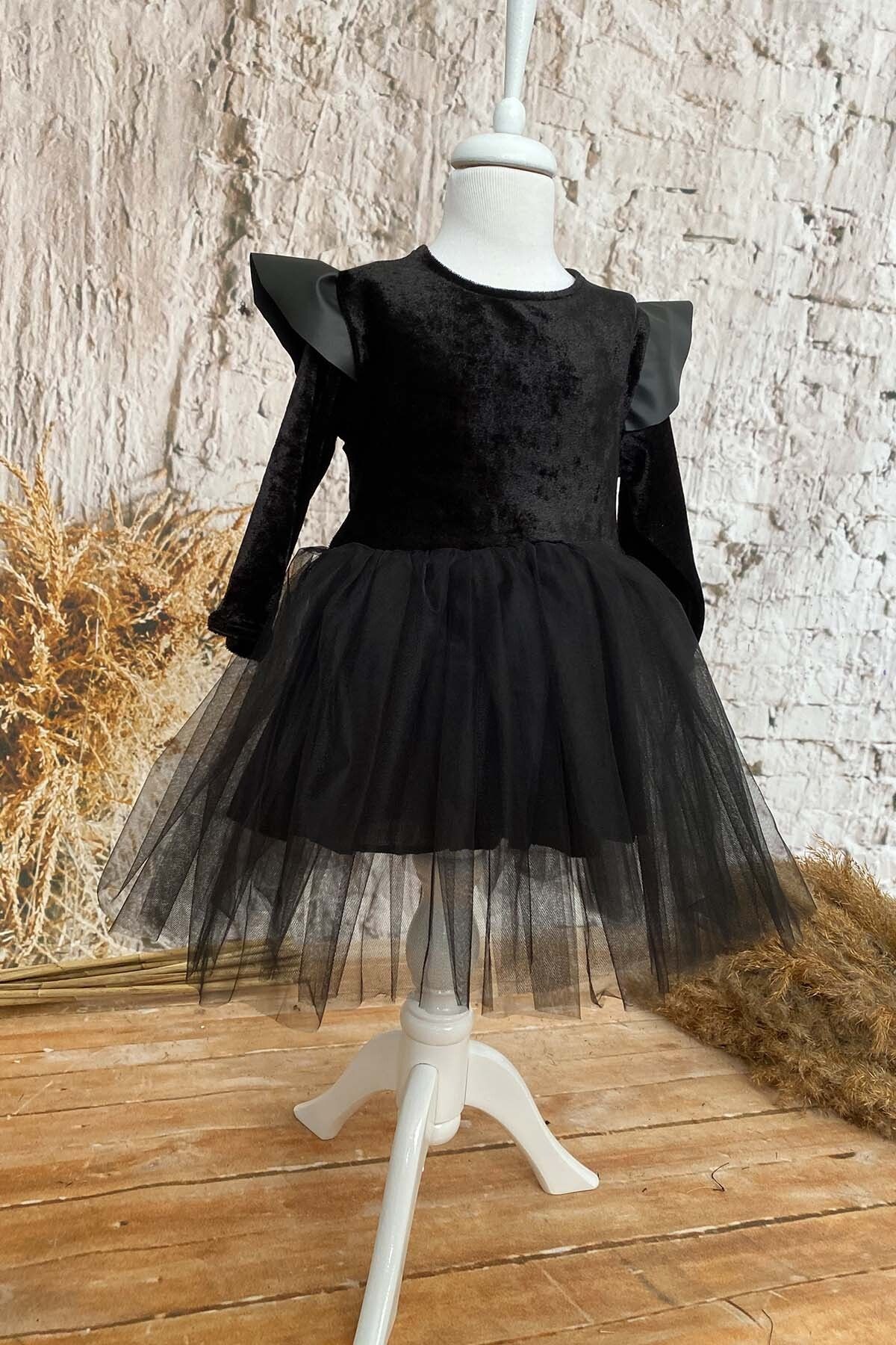 Halloween Leather Detailed Girl’s Tutu Dress and Headband Set, Birthday Dresses