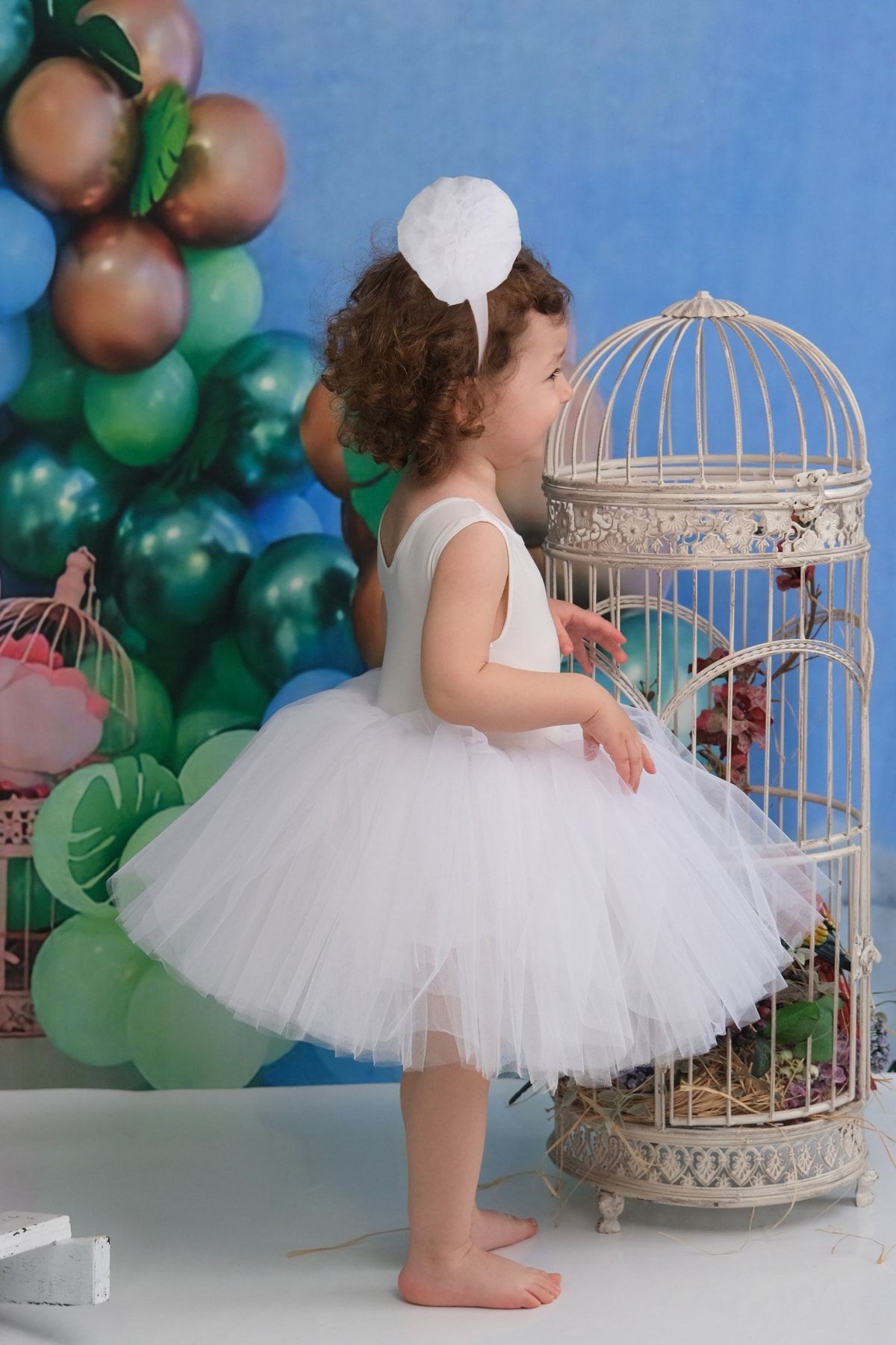 Robe Tutu Fille Modèle Ballerine, Ensemble Bandana Pom Pom - Robe de Soirée Enfant