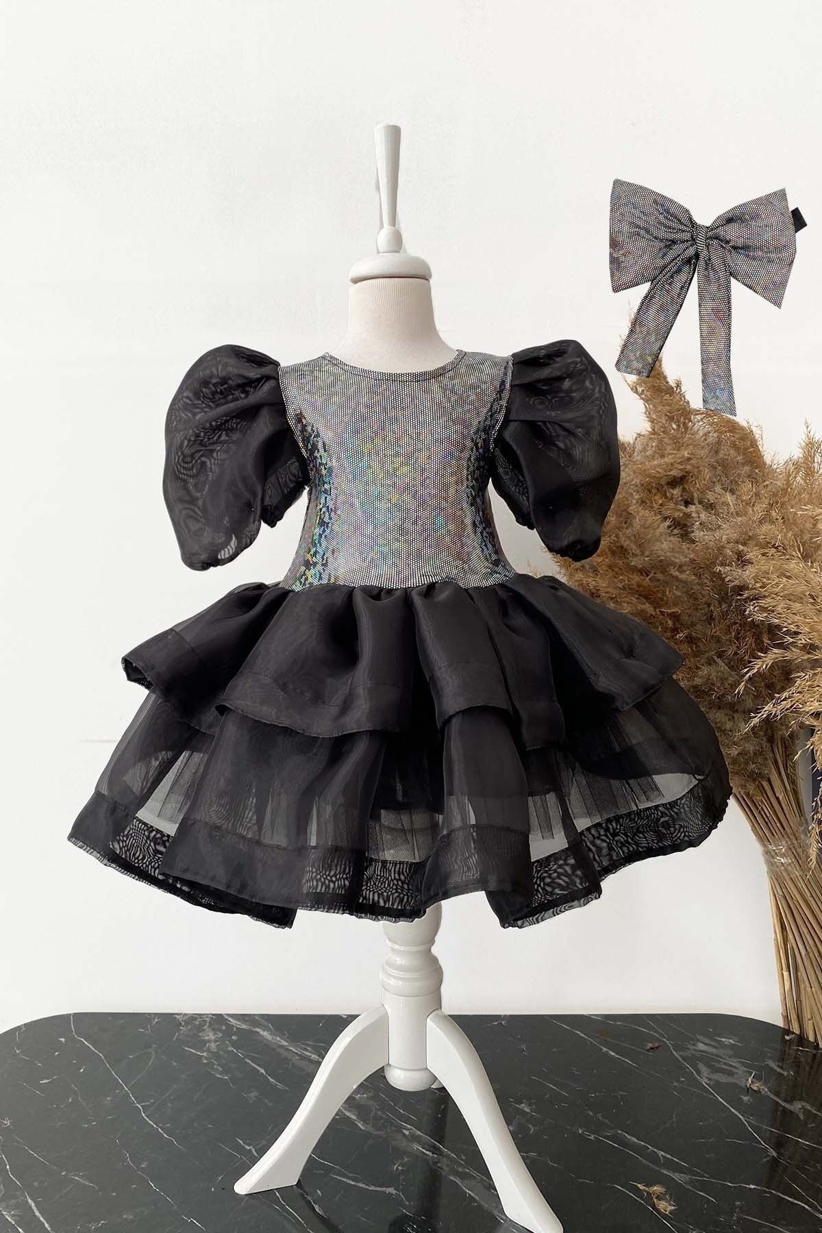 Girls' Organza Party Dress, Birthday Dress, with Bandana