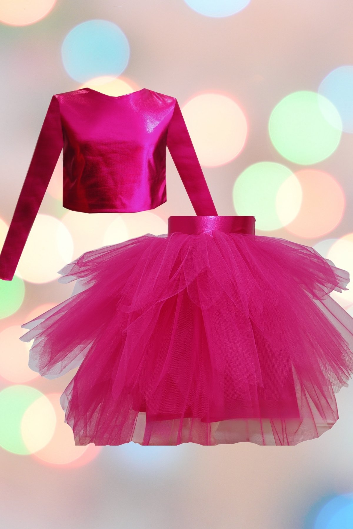 Conjunto de Top Cropped de Manga Larga y Falda Tutu para Niños - 1 a 10 Años - fucsia