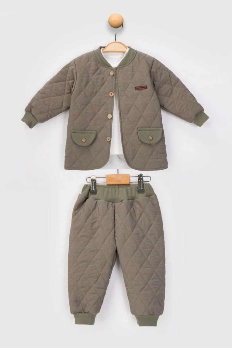 Kapitone 3'lü Erkek Bebek Takım Yeşil