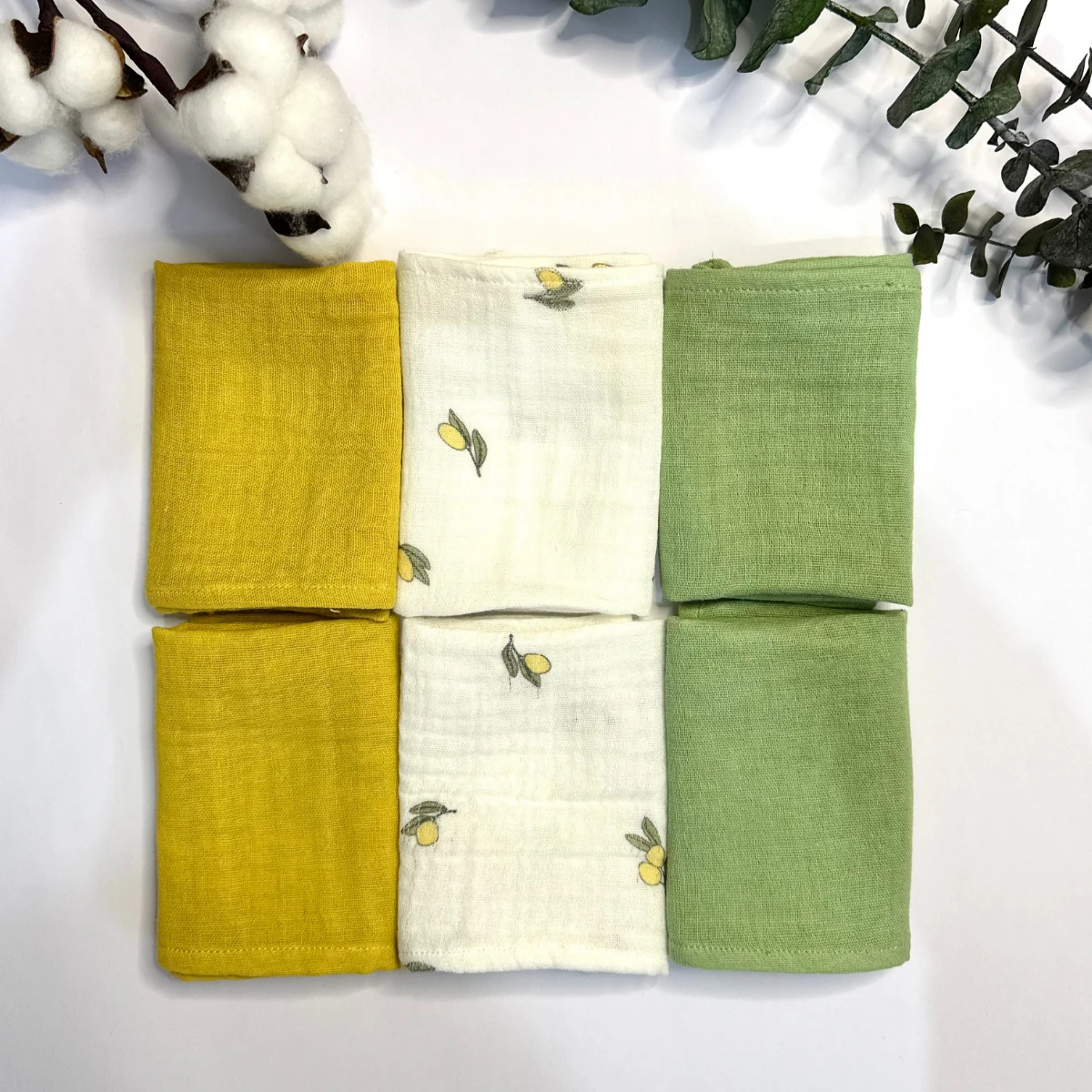 6'lı Desenli Organik Müslin Bebek Ağız Mendili %100 Pamuk, Ter Bezi, Omuz Bezi  (22x23 cm)