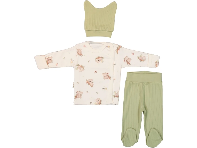 Koala Desenli 3'lü Bebek Takım Yeşil 0-3 Ay
