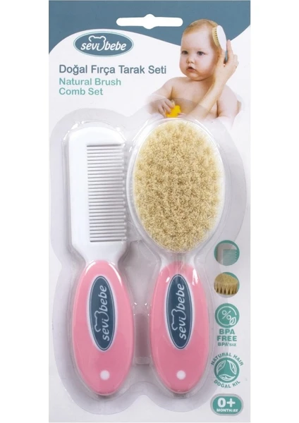 Kız Bebek Doğal Fırça Tarak Seti Pembe
