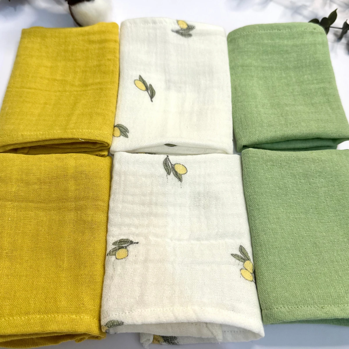 6'lı Desenli Organik Müslin Bebek Ağız Mendili %100 Pamuk, Ter Bezi, Omuz Bezi  (22x23 cm)