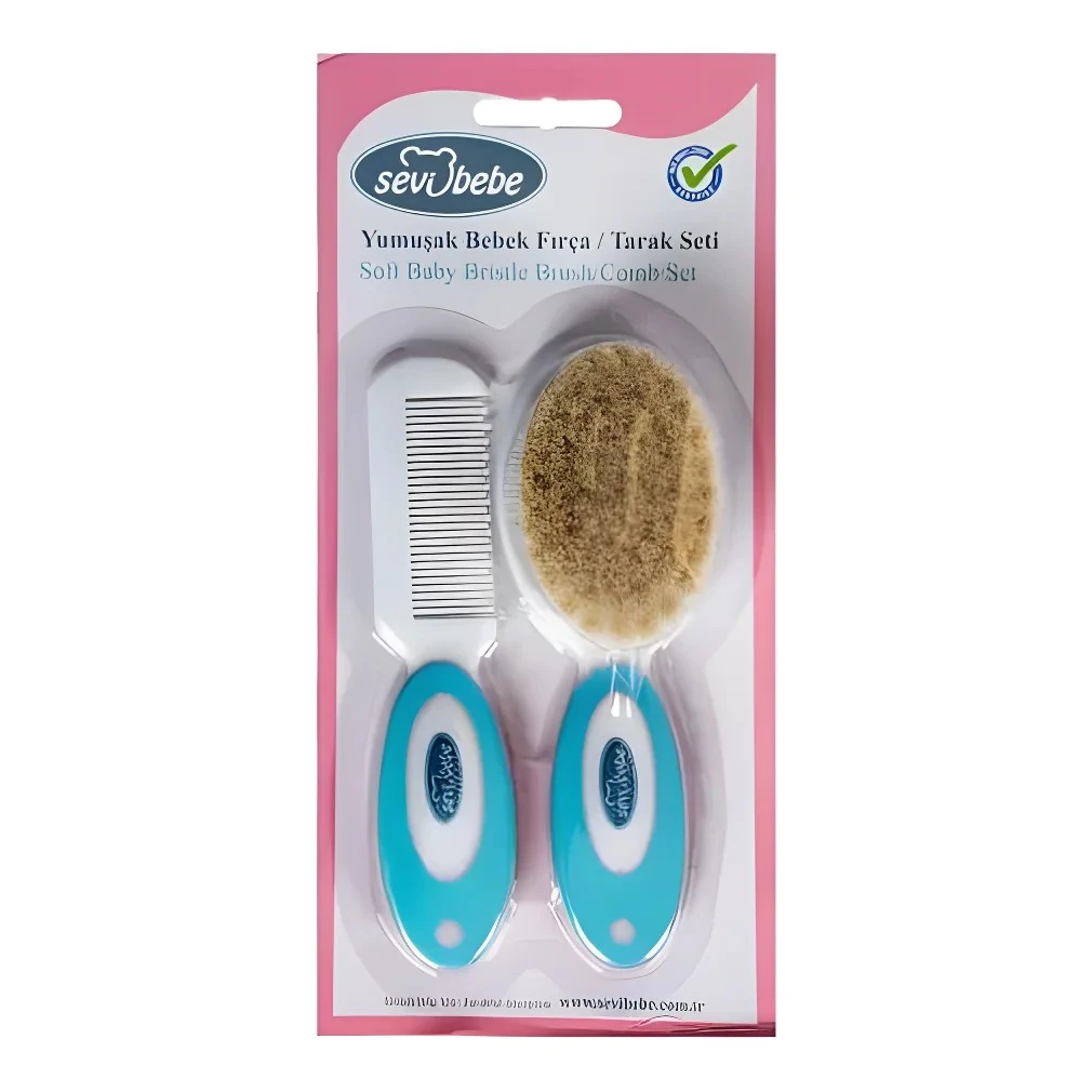 Erkek Bebek Doğal Fırça Tarak Seti Mavi