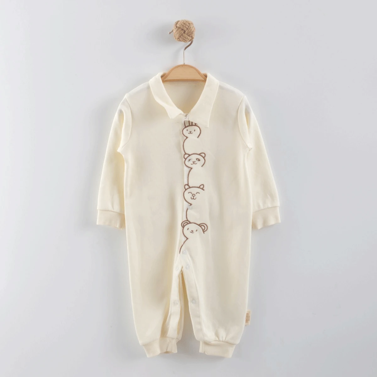 Zoo Nakışlı Unisex Pamuklu Krem Tulum