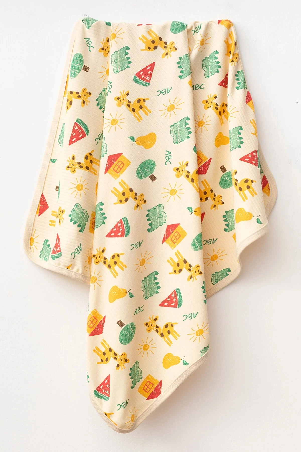 Zürafa Desenli Pamuklu 80x90 Cm Tek Kat Penye Bebek Battaniye