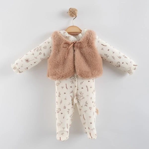 Kız Bebek Karahindiba Desenli Yelekli Tulum 