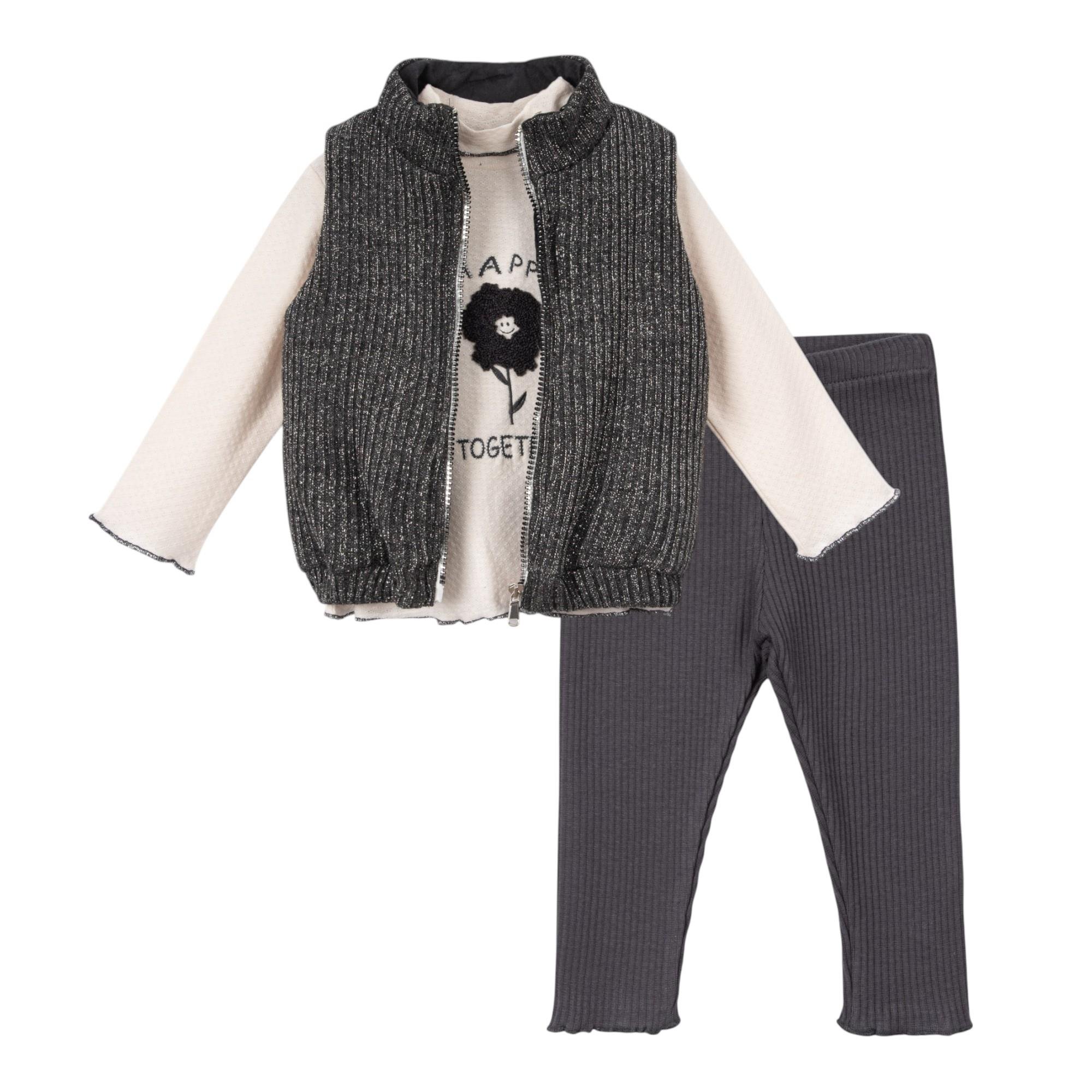 Star Şişme Yelekli Kız Bebek 3'lü Takım - Koyu Füme