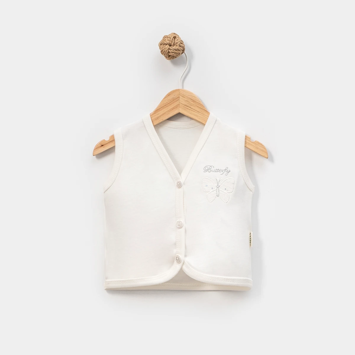 Kız Bebek Kelebekli Ekru Yelek 6-9-12-18-24 Ay