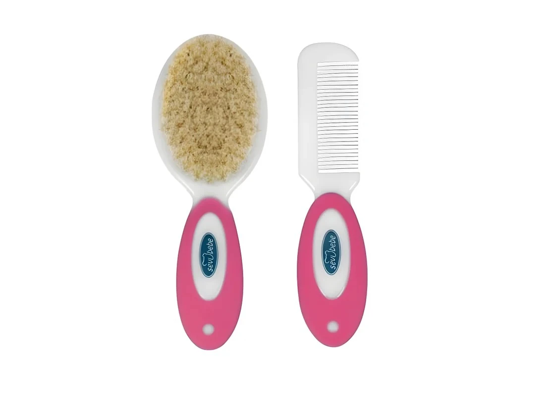 Kız Bebek Doğal Fırça Tarak Seti Pembe