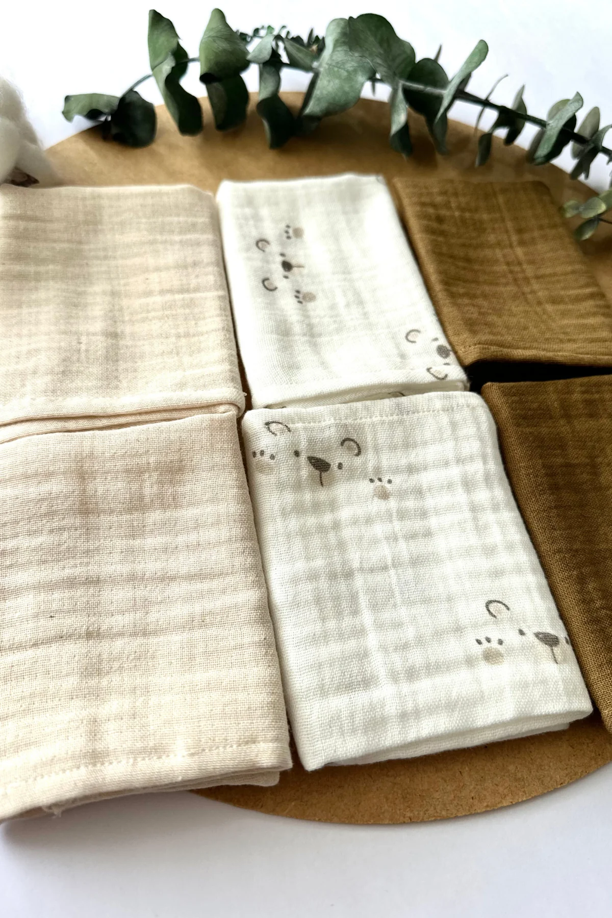 6'lı Desenli Organik Müslin Bebek Ağız Mendili %100 Pamuk, Ter Bezi, Omuz Bezi (22x23 cm)