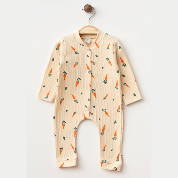 Havuç Baskılı Unisex Bebek 3-6-9 Ay Tulum