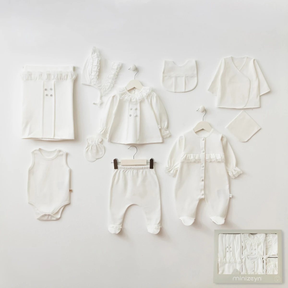 Kız Bebek Elegant Ekru 0-3 Ay 10'lu Hastane Çıkışı Zıbın Set