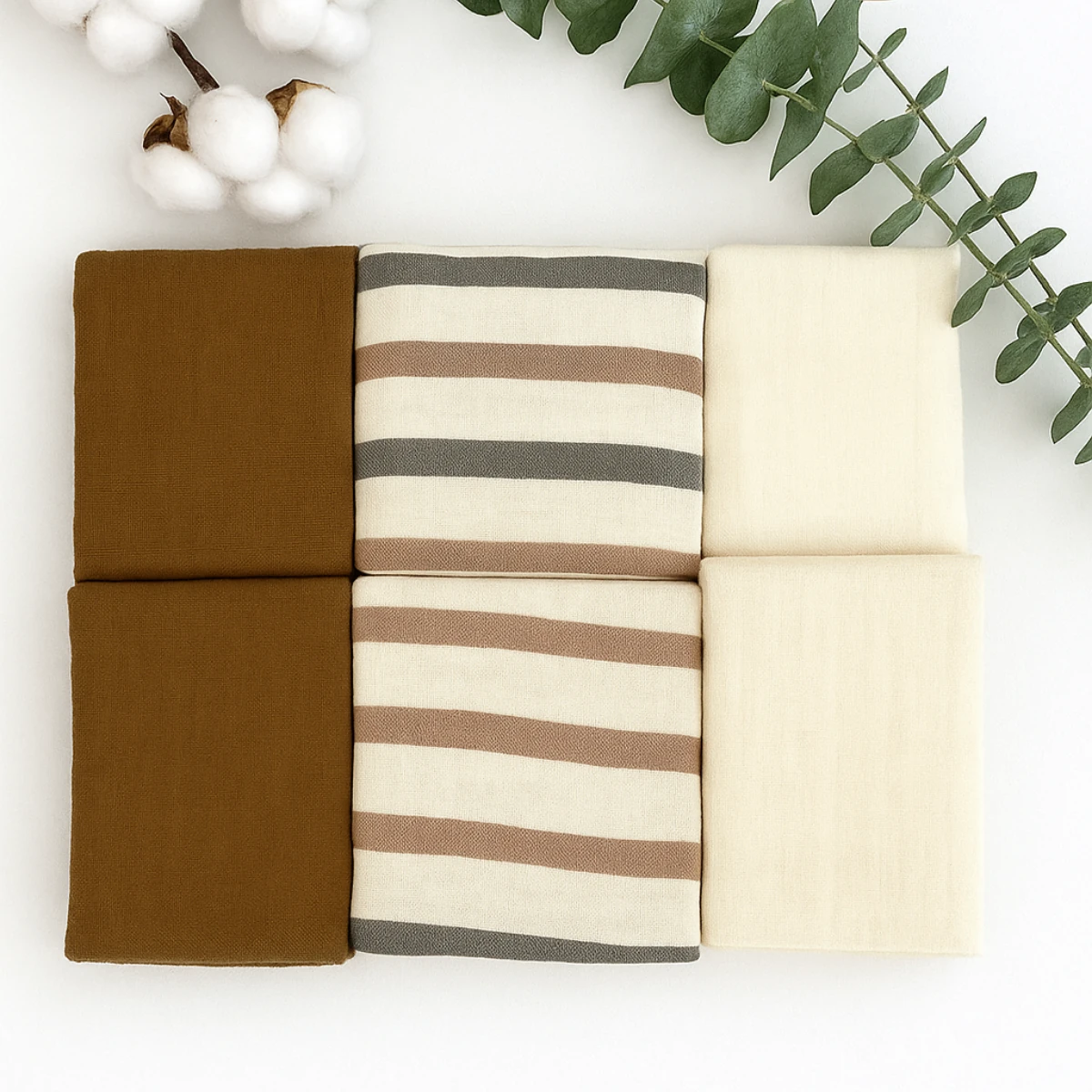 6'lı Desenli Organik Müslin Bebek Ağız Mendili %100 Pamuk, Ter Bezi, Omuz Bezi  (22x23 cm)