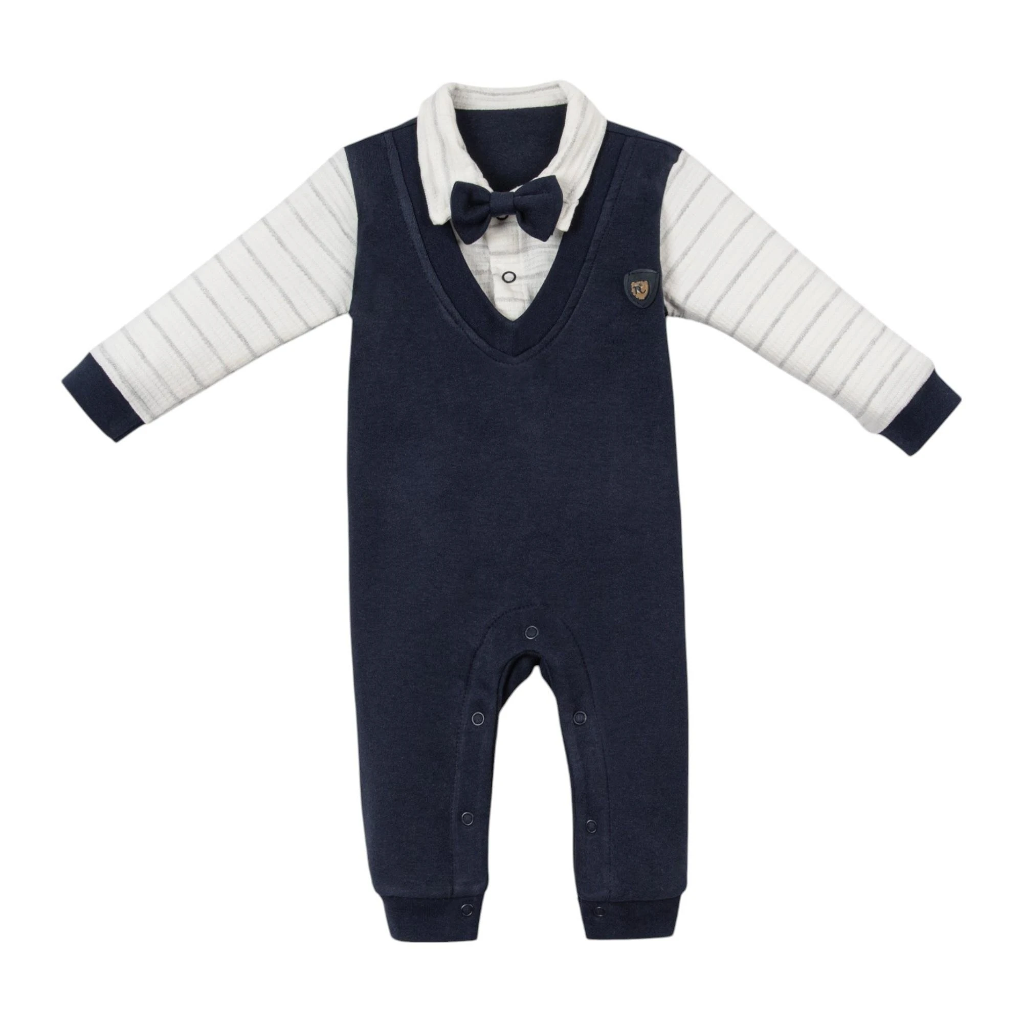 Süveterli Papyon Detaylı Lacivert Erkek Bebek Tulum